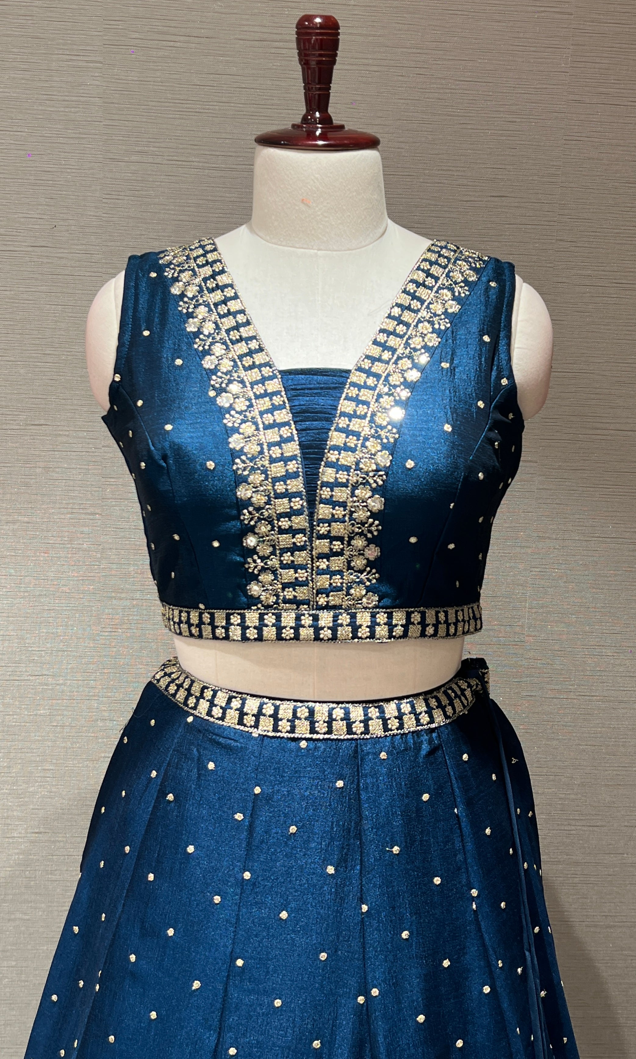 Elegant Blue Lehenga with embroidered gold