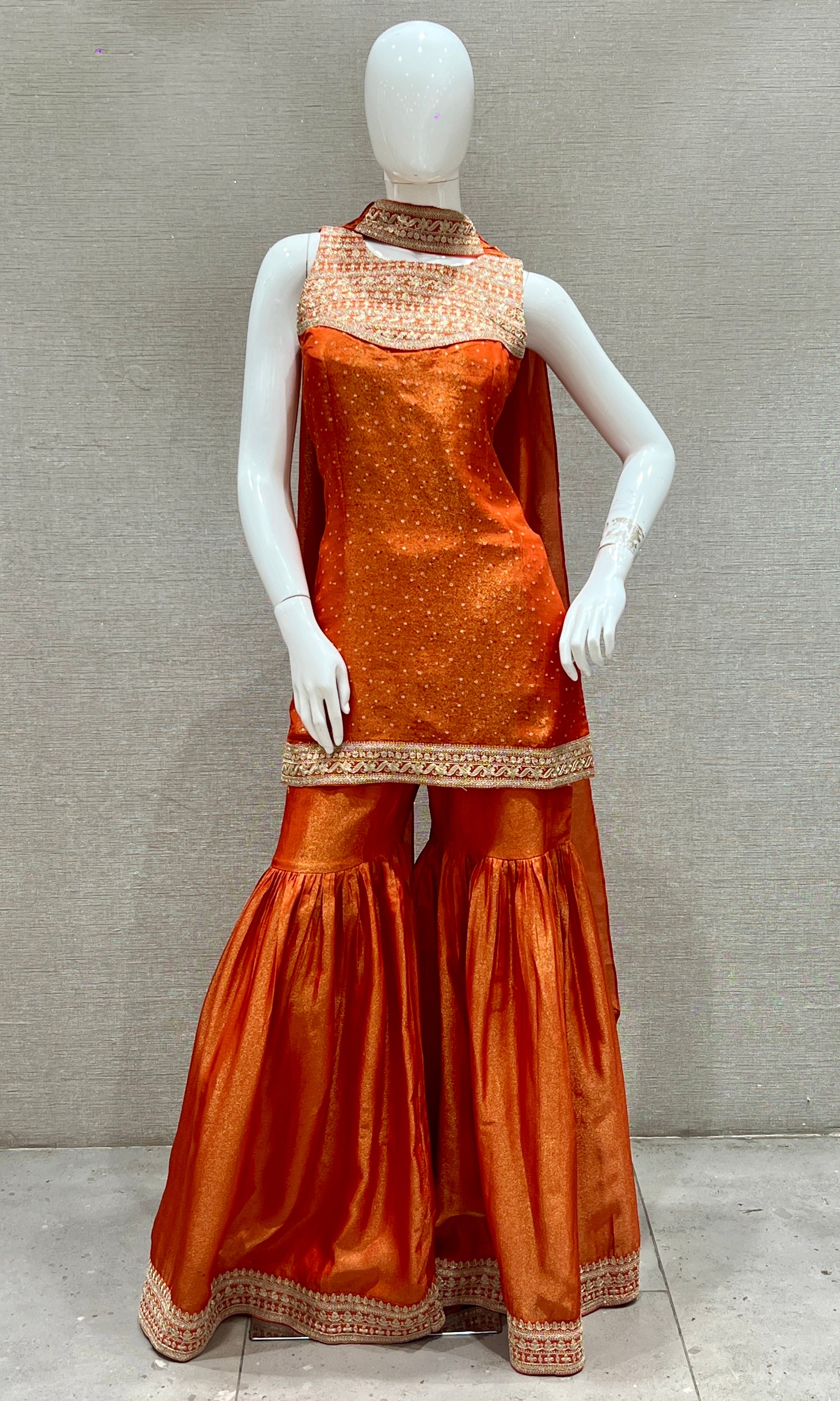 Orange Embroidered Sharara Set