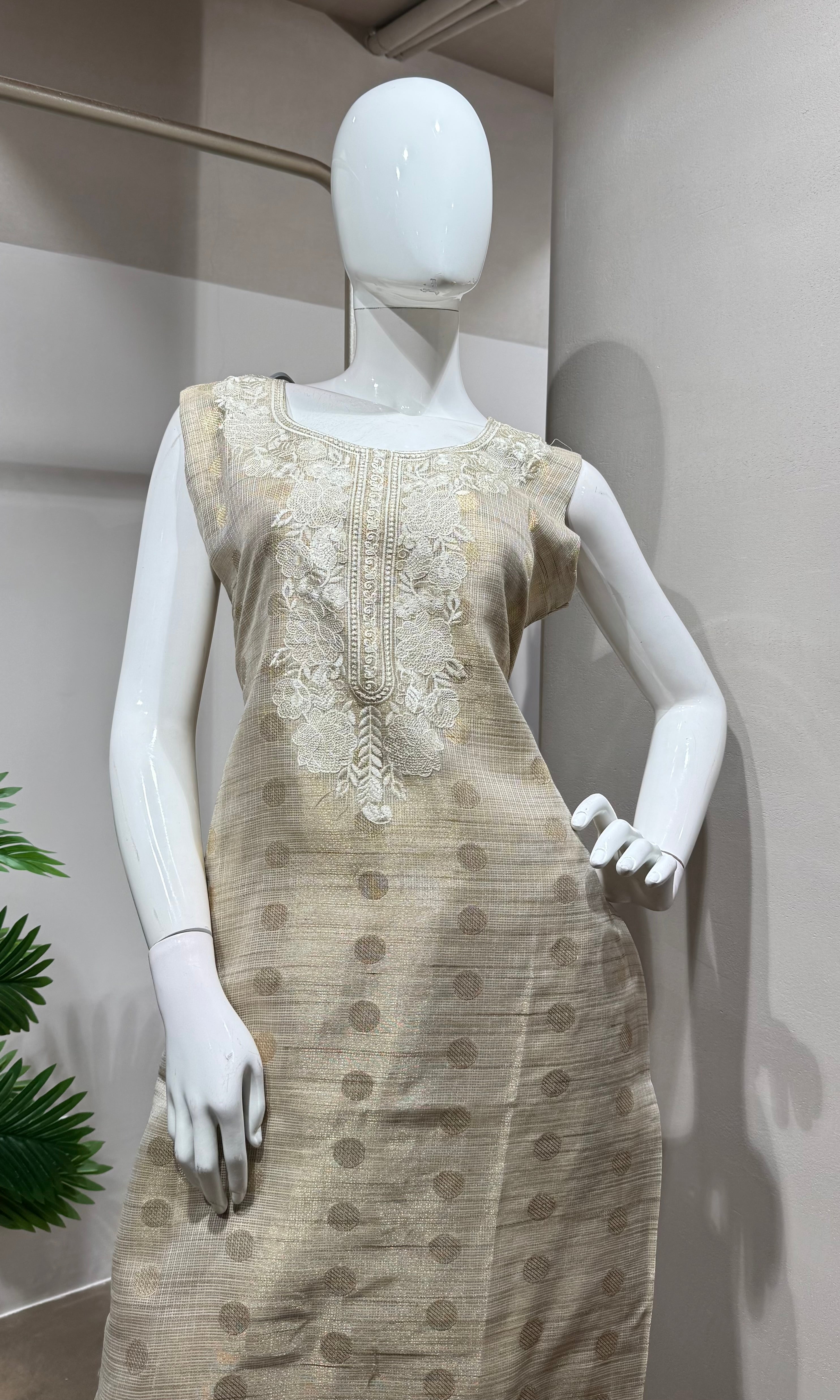 Fawn Banarasi Silk Embroidery Kurta Set