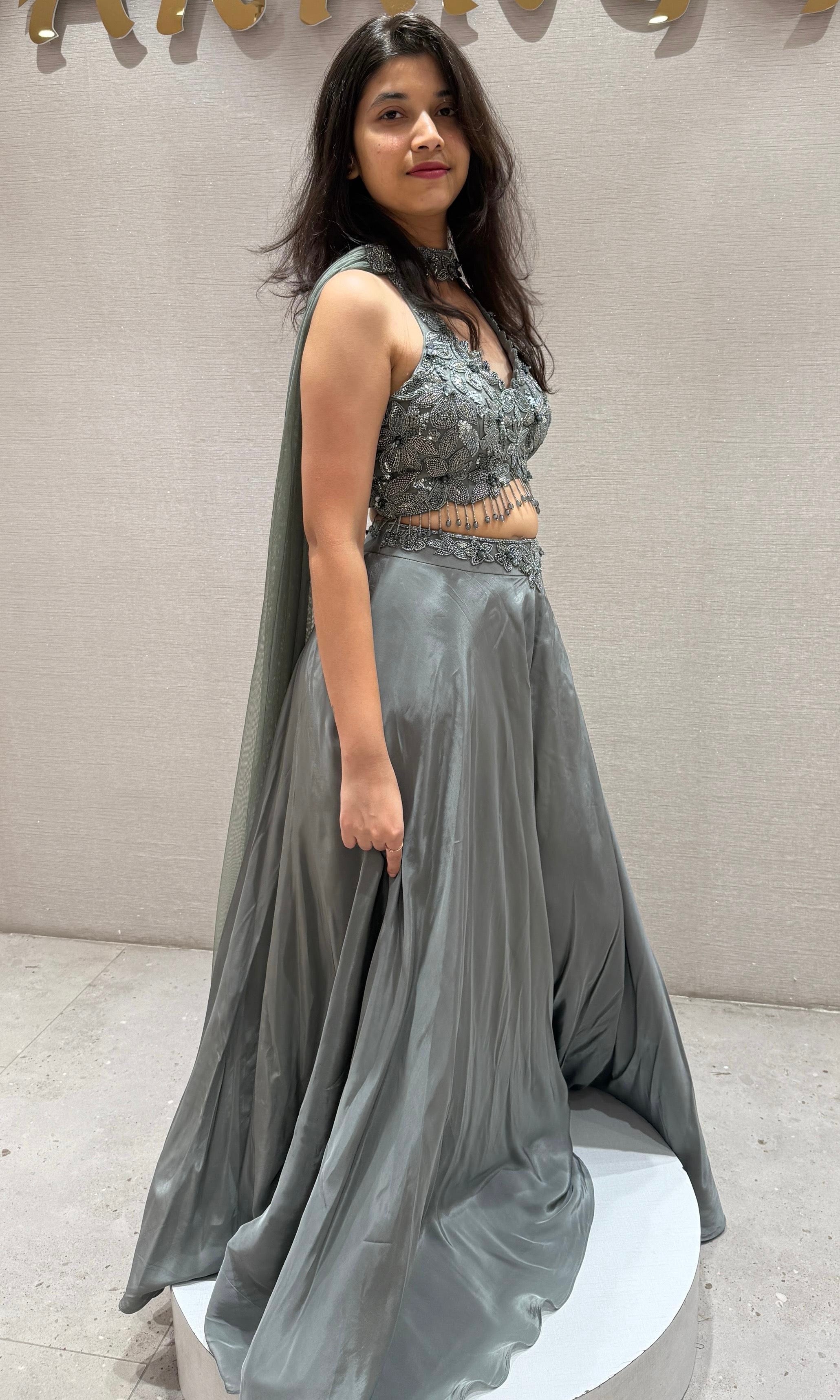 Grey Sequin embroidered palazzo