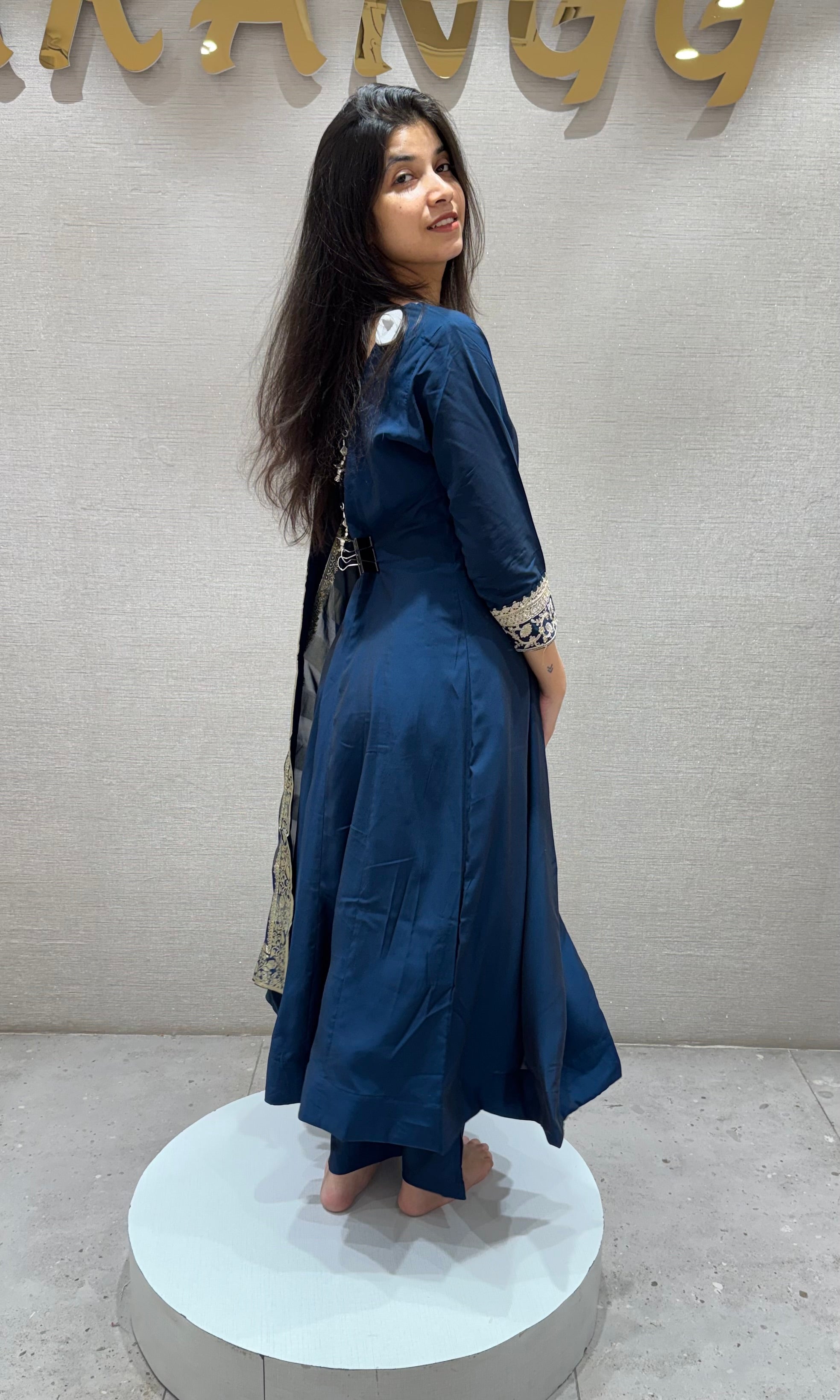 Regal Navy Blue Embroidered Anarkali Set
