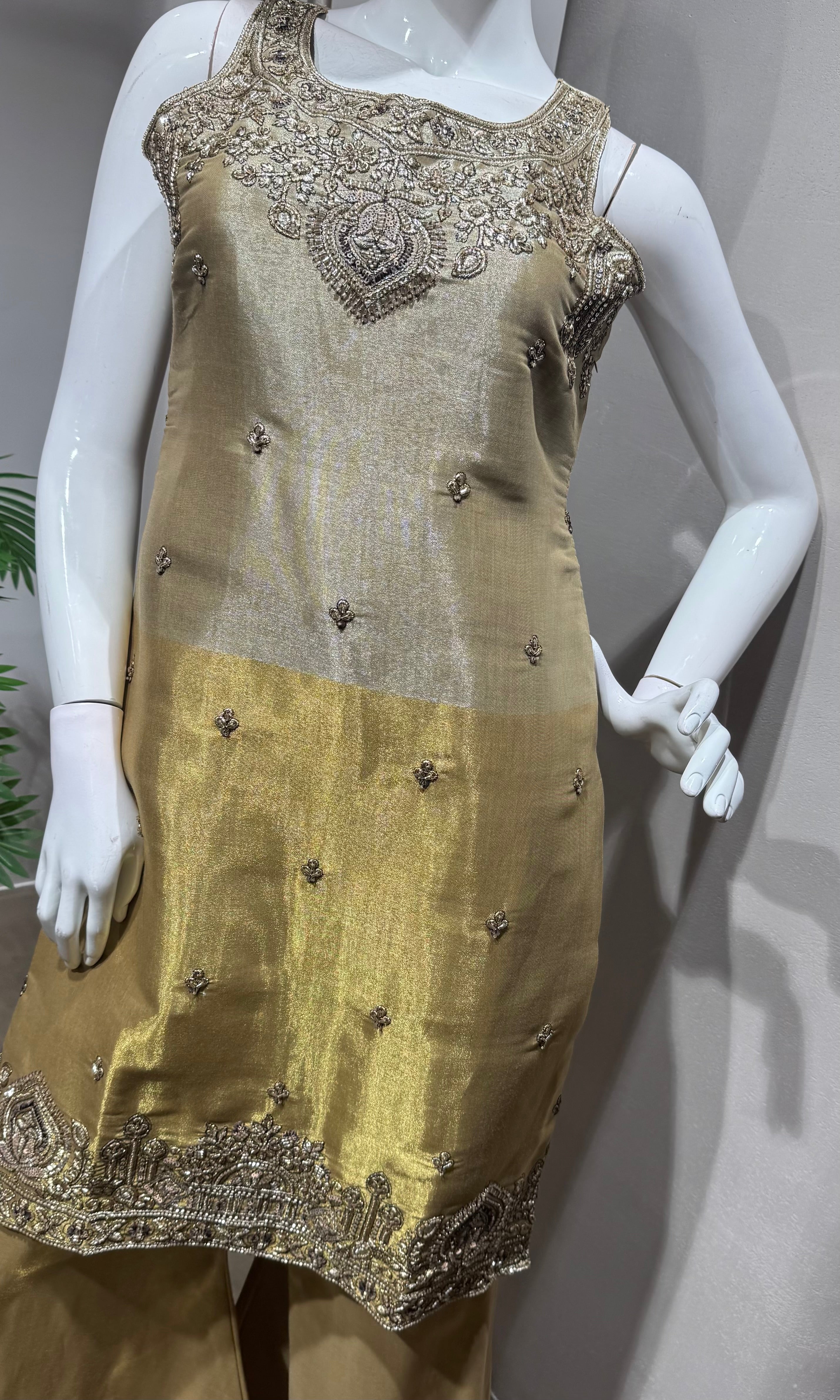Gold Tissue Silk Sharara Ensemble
