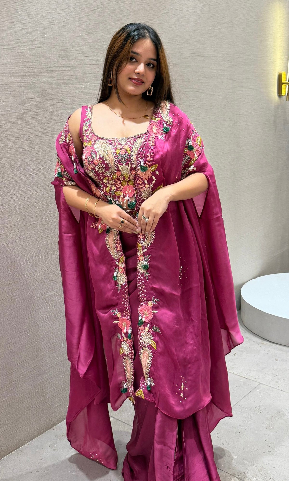 WINE DRAPE 3 PIECE INDO WESTERN DRESS
