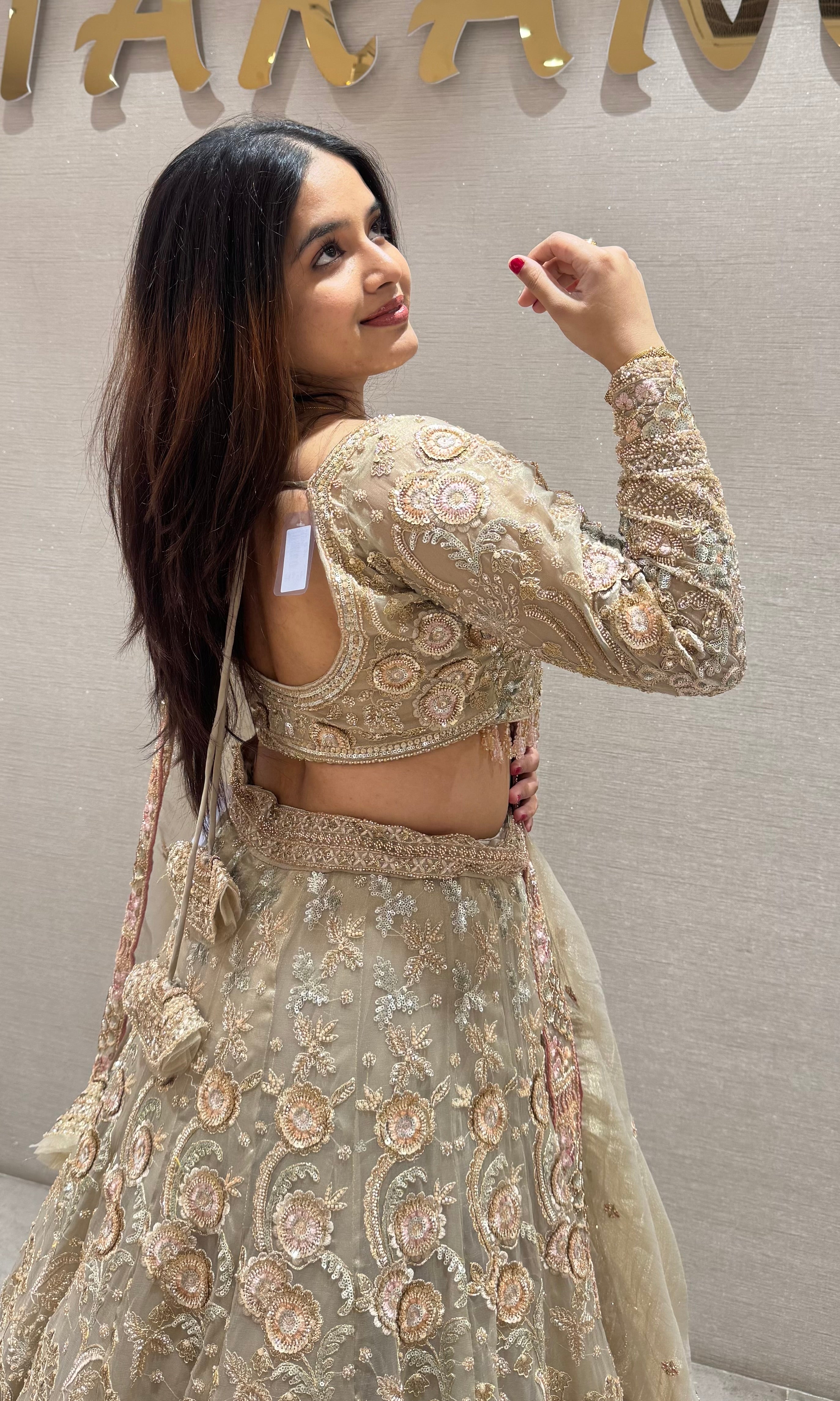 Sage green gold zardosi work lehenga
