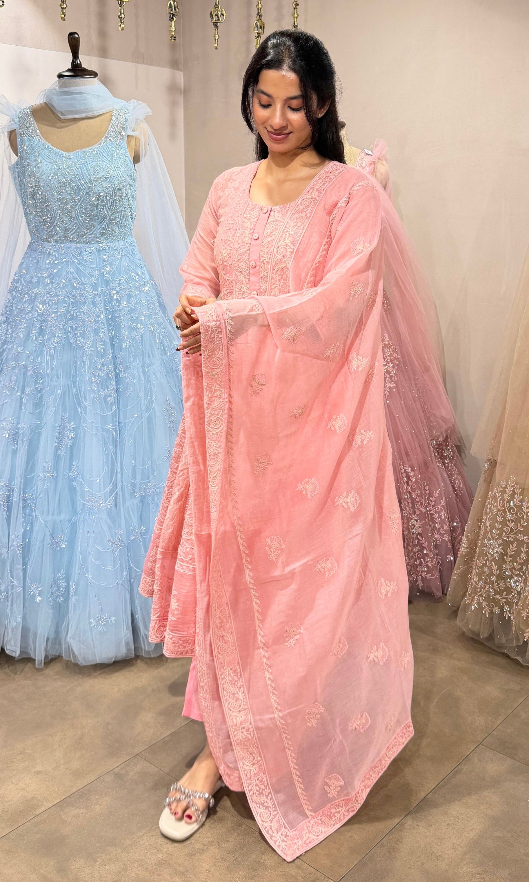 BLUSH PINK EMBROIDERY ANARKALI SET