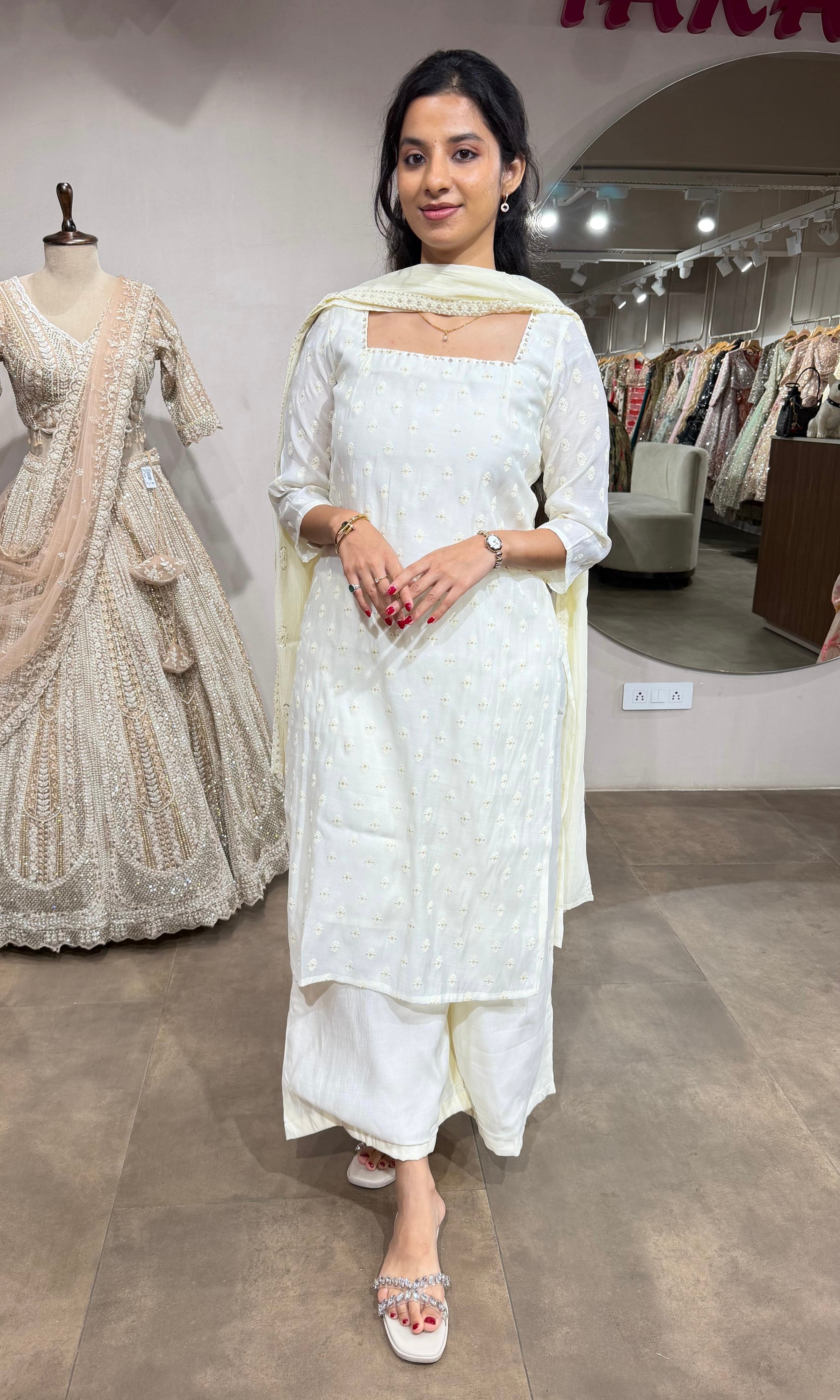 White Elegance Kurta set with Palazzo pants
