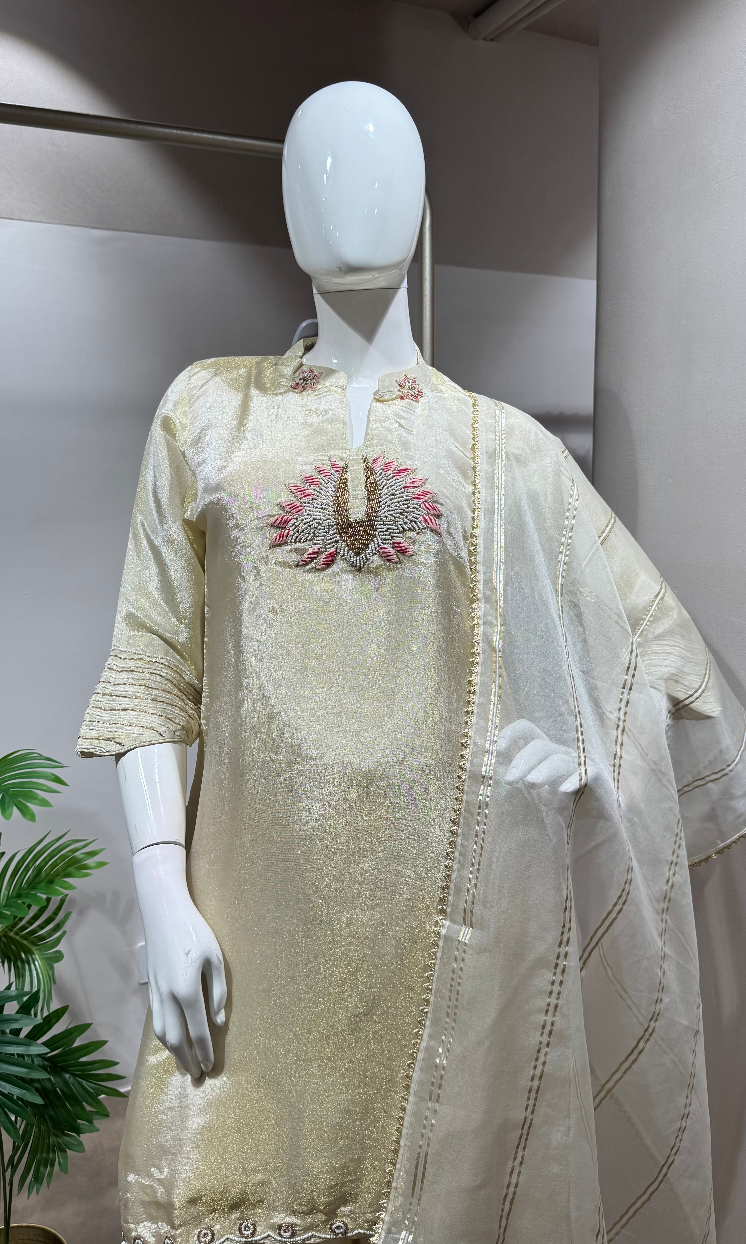 Gold white KURTA SET WITH PALAZZO PANTS