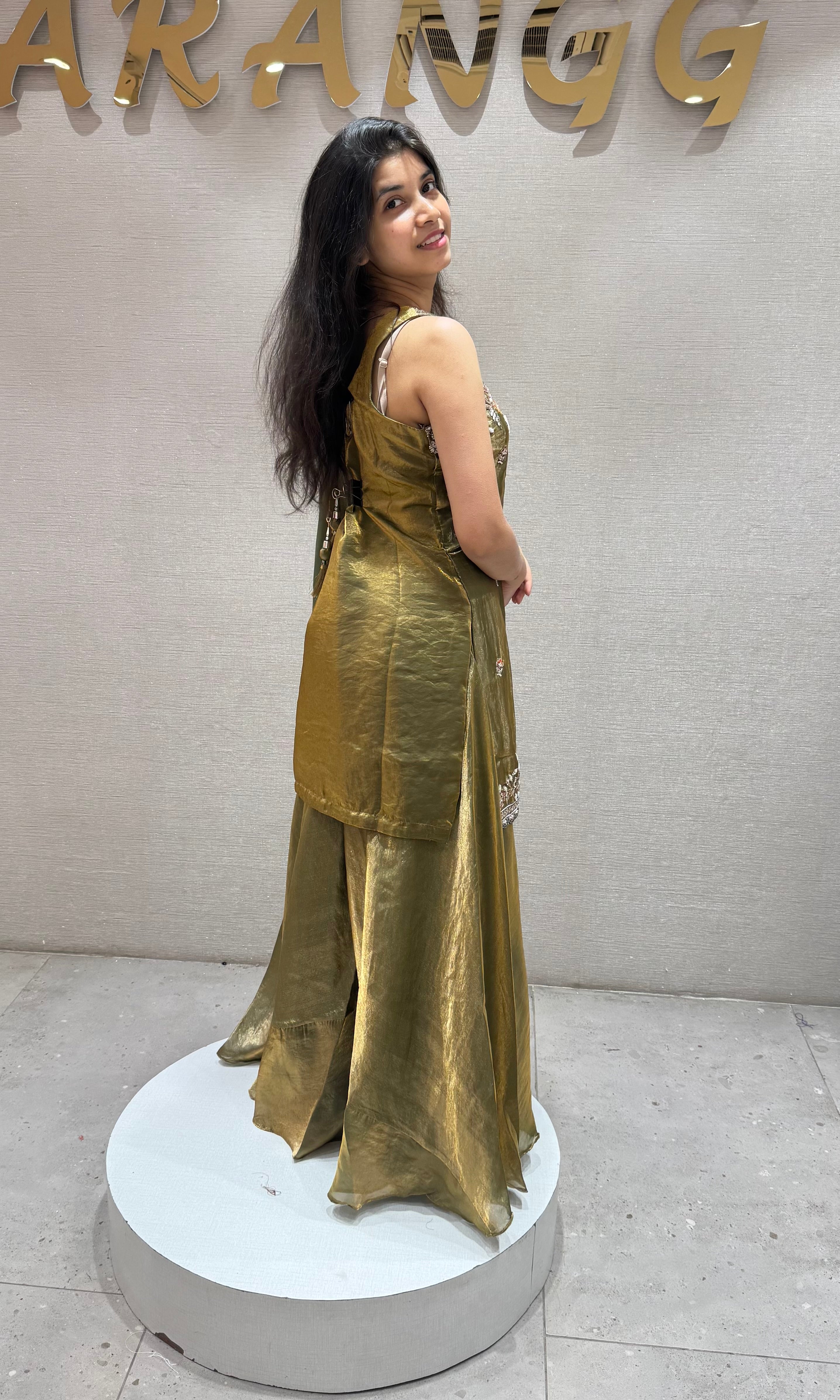 Mehandi green embroidered sharara set