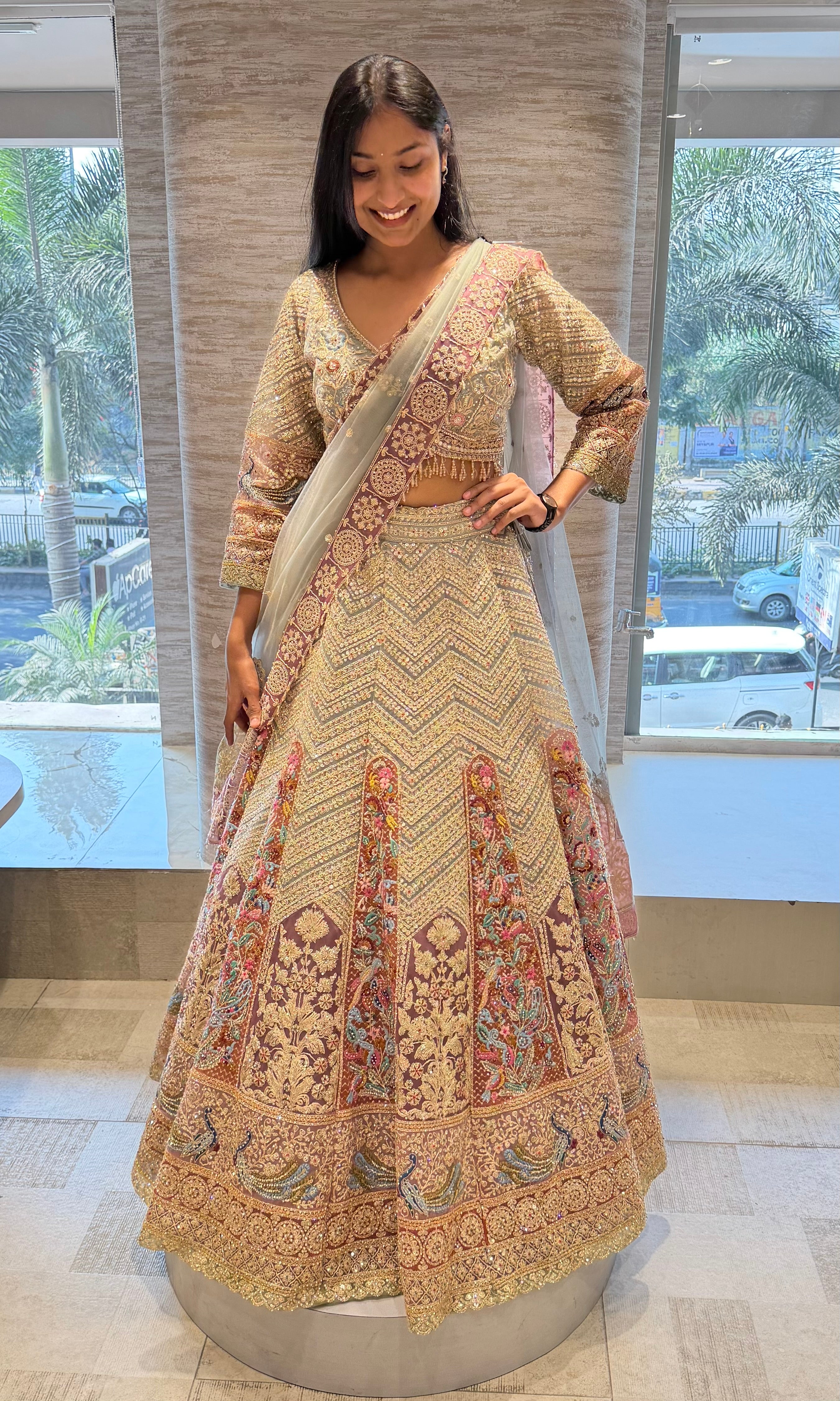 Pista green Gold Heavy Embroidered lehenga