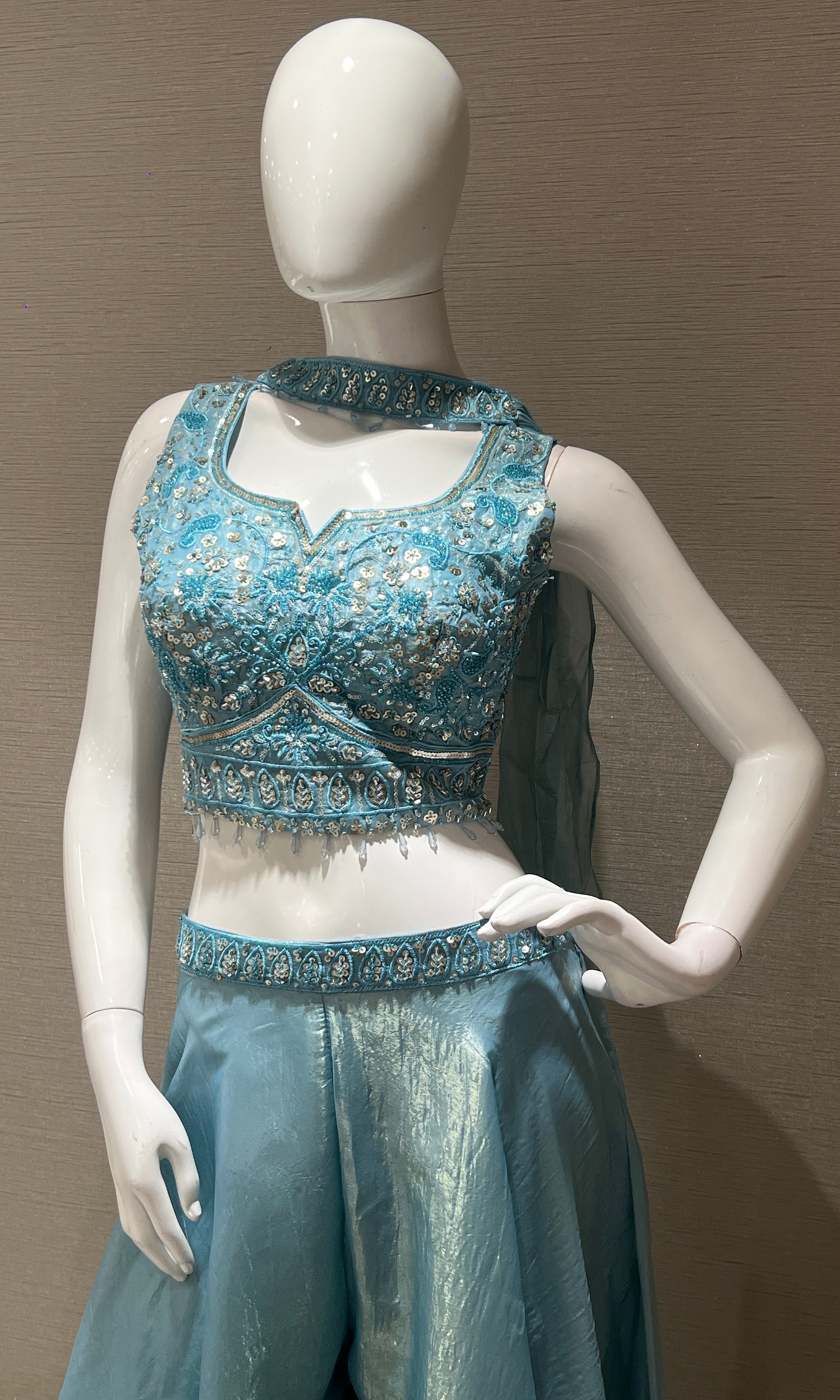 Sea Blue Sequined Embroidered Palazoo Set