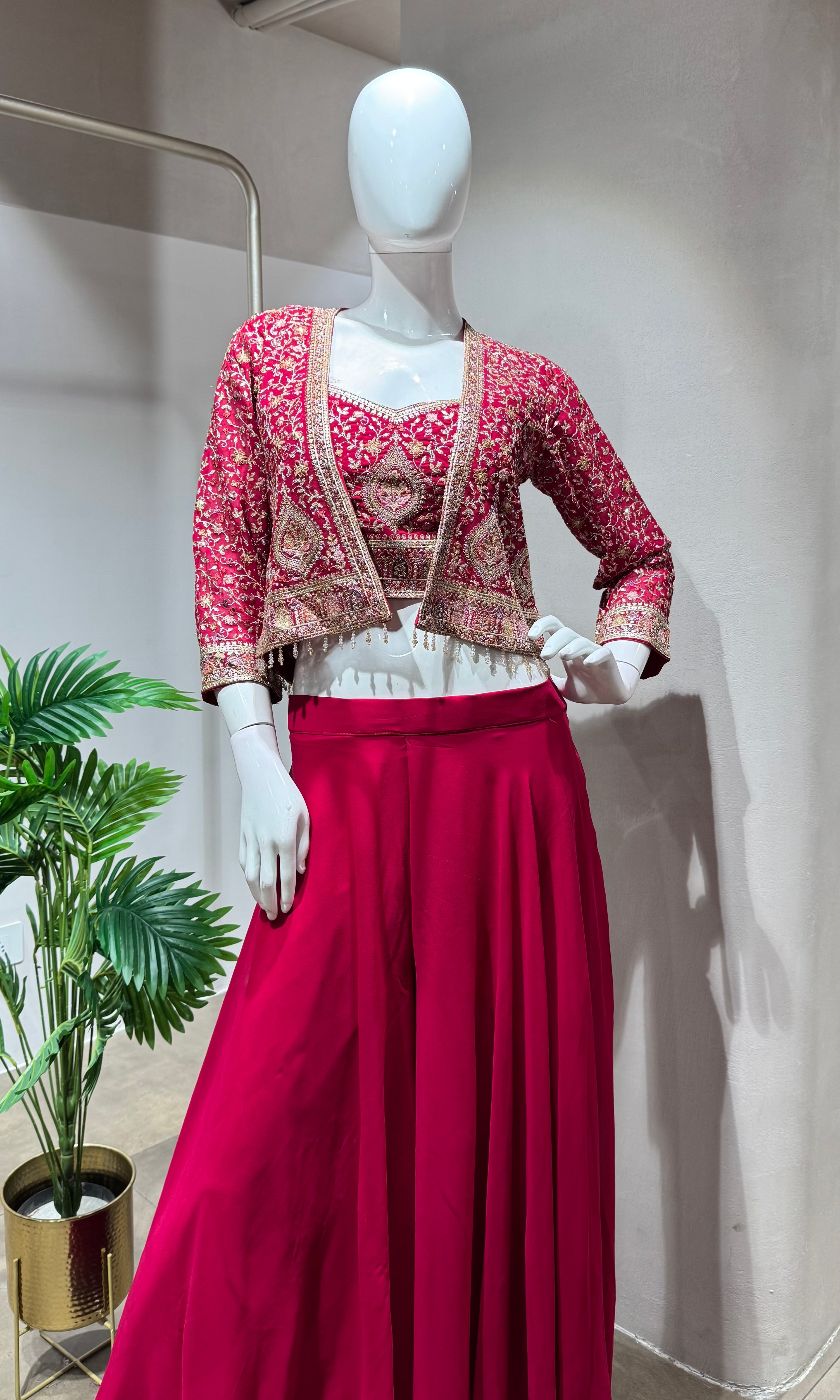 RANI PINK EMBROIDERED BLOUSE WITH PALAZZO PANTS