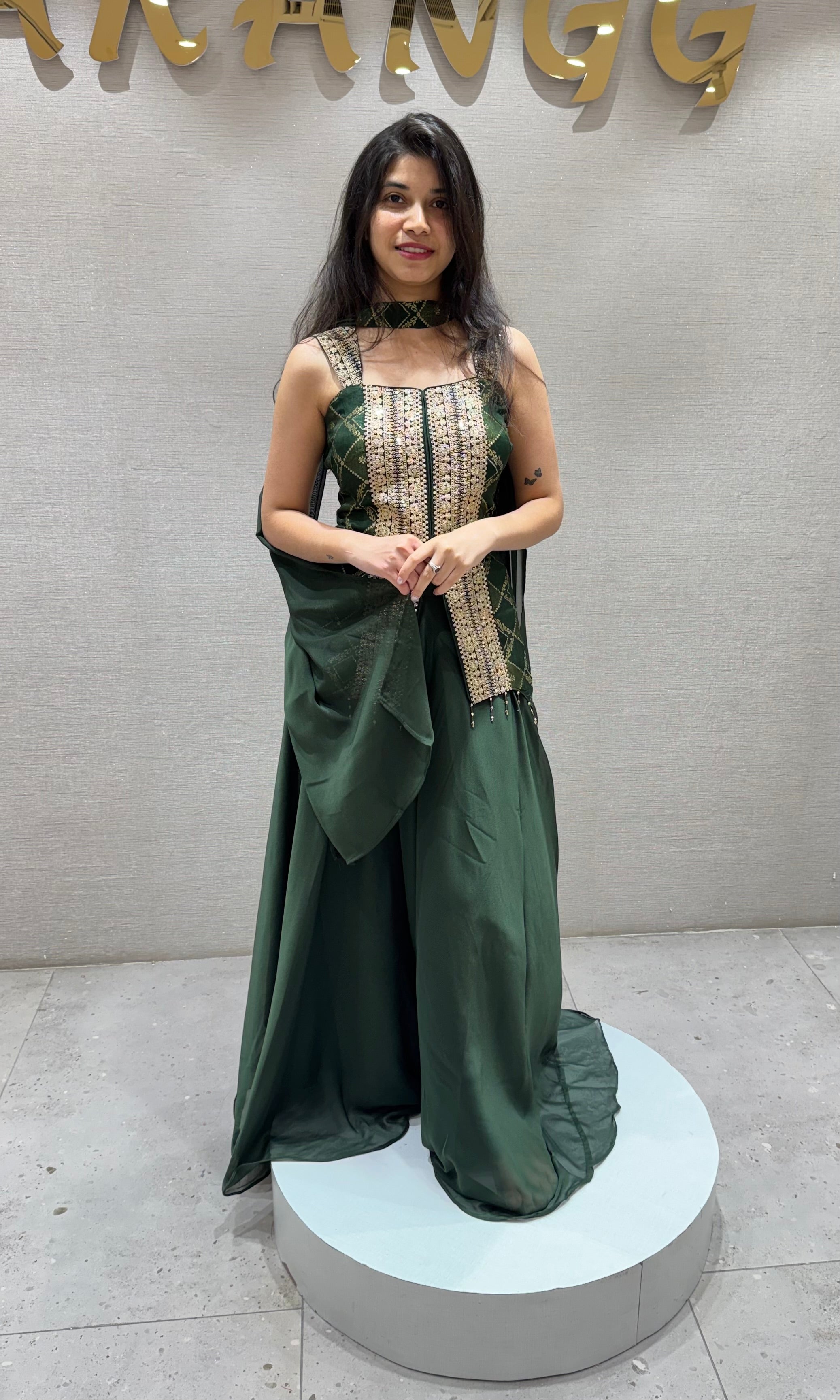 Green GOLDEN PEPLUM PALAZZO SET