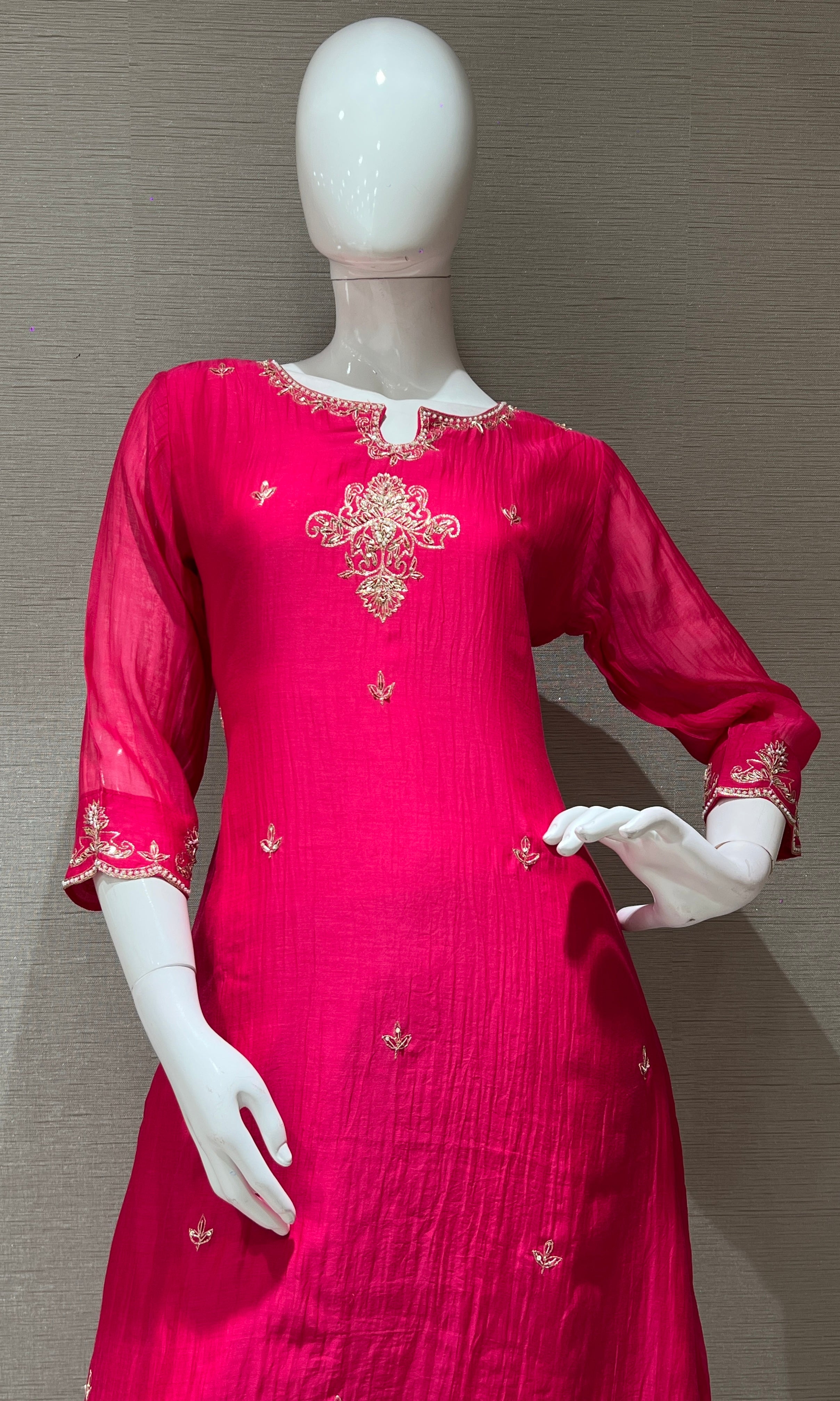 Pink MUL CHANDERI KURTA SET