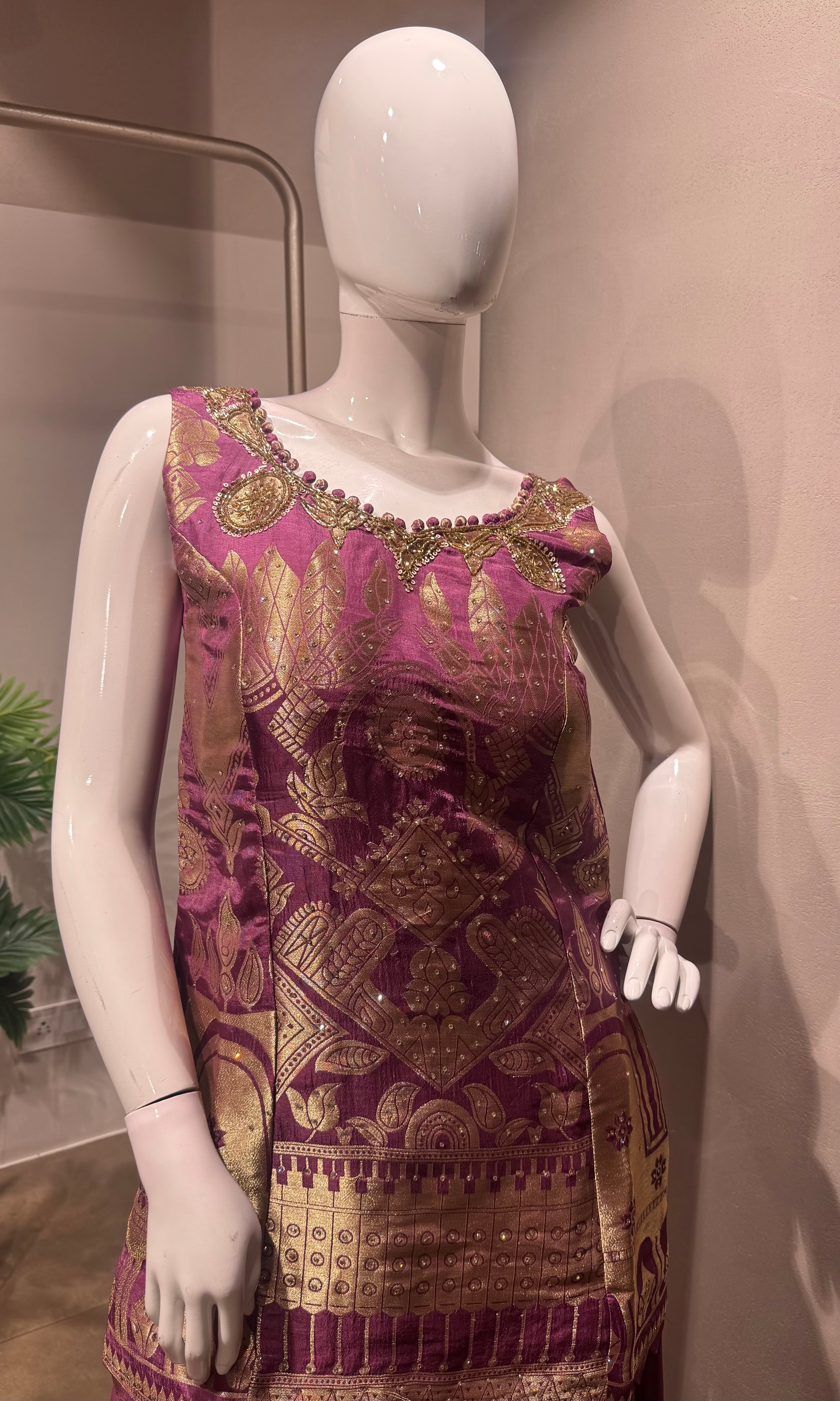 wine golden zari embroidered sharara set