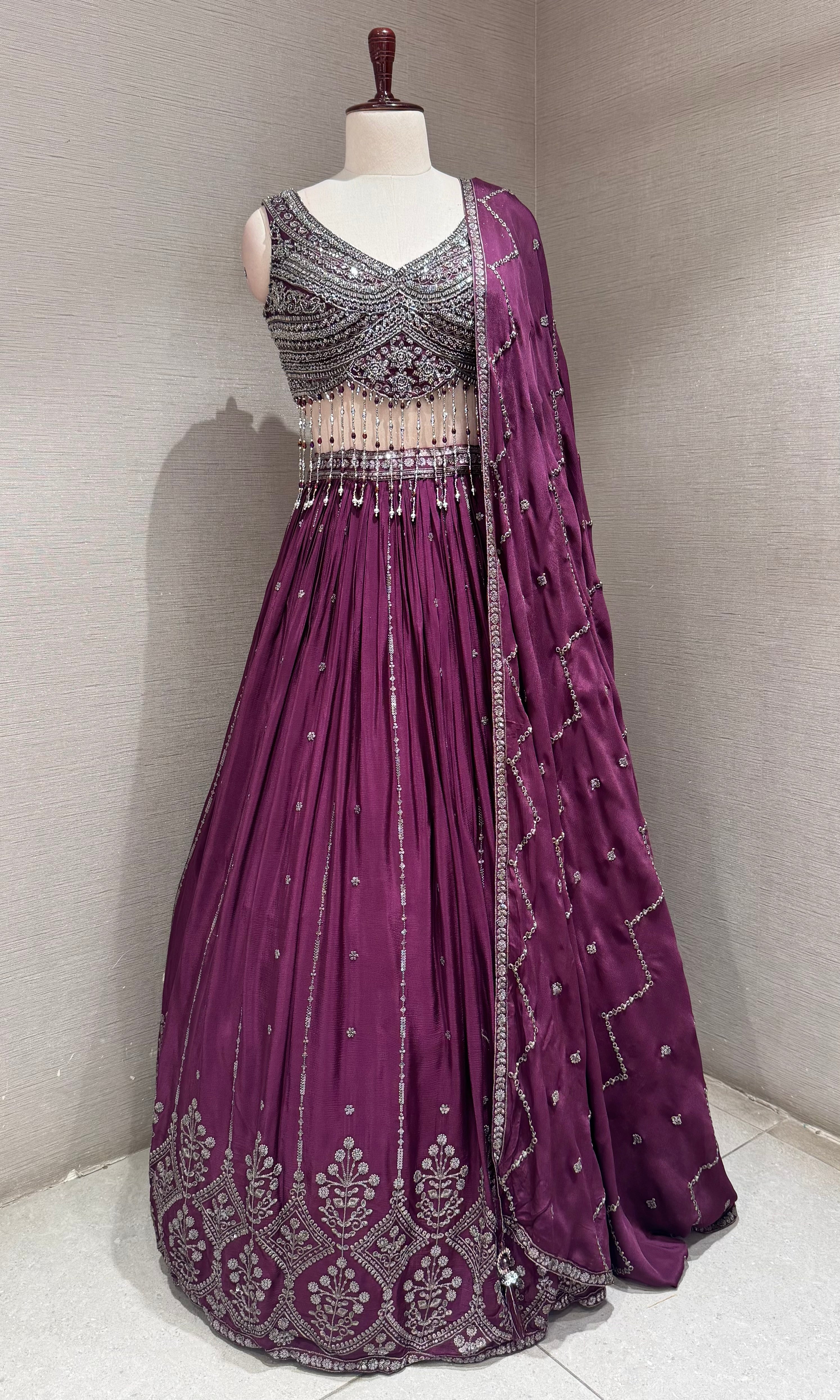 Wine imperial intricate lehenga