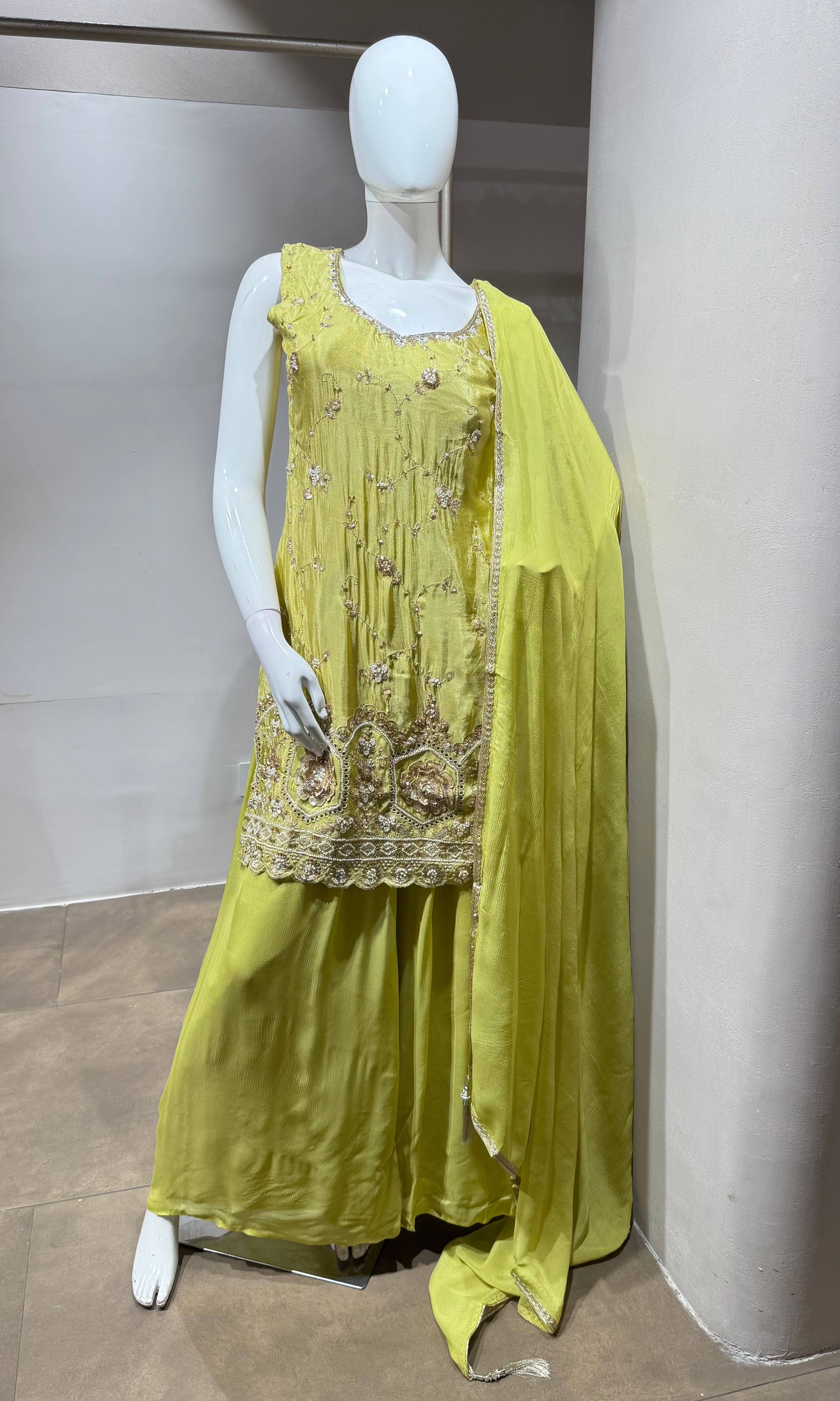 Mehendi Green Georgette Sharara Ensemble