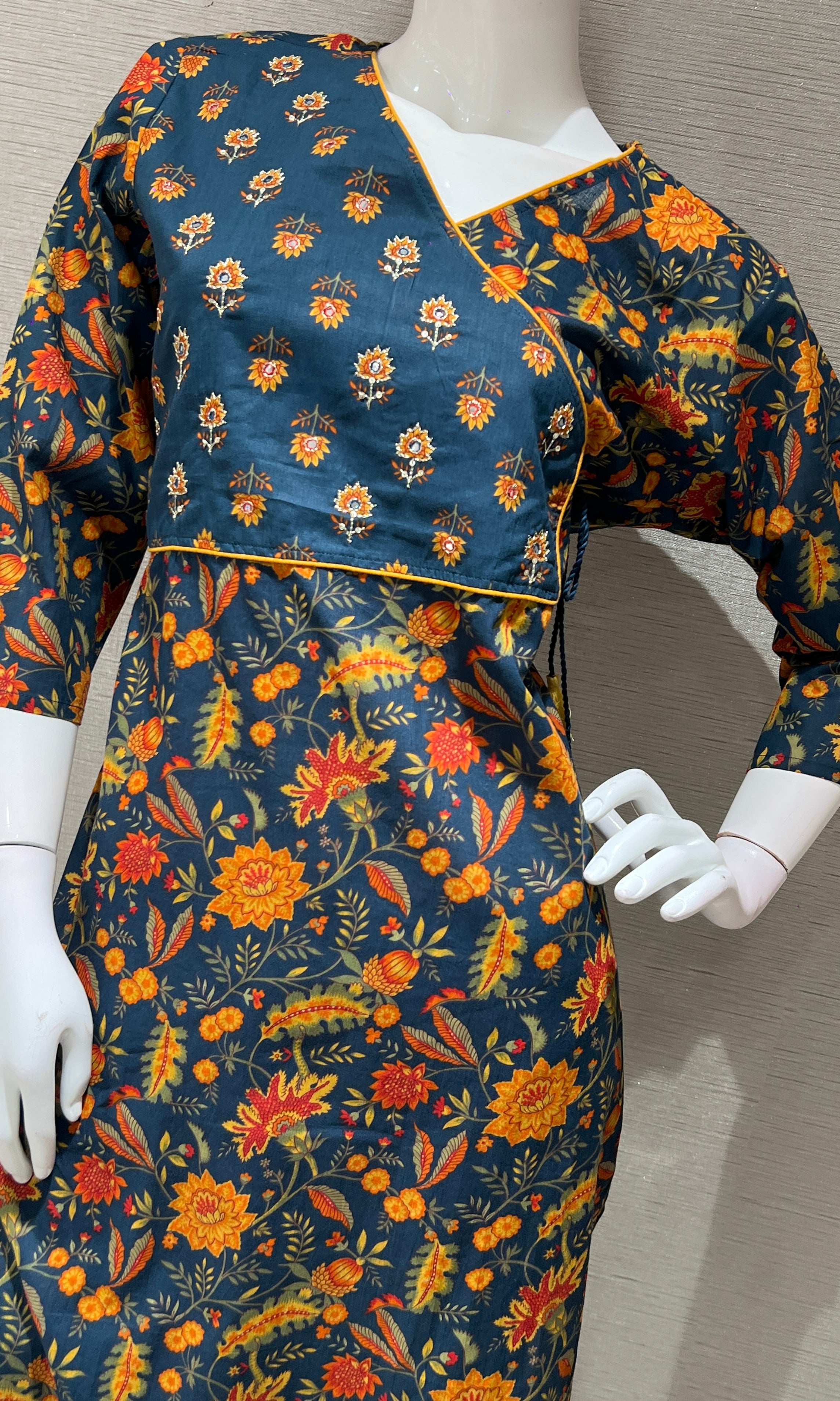 blue printed FLORAL kurta set