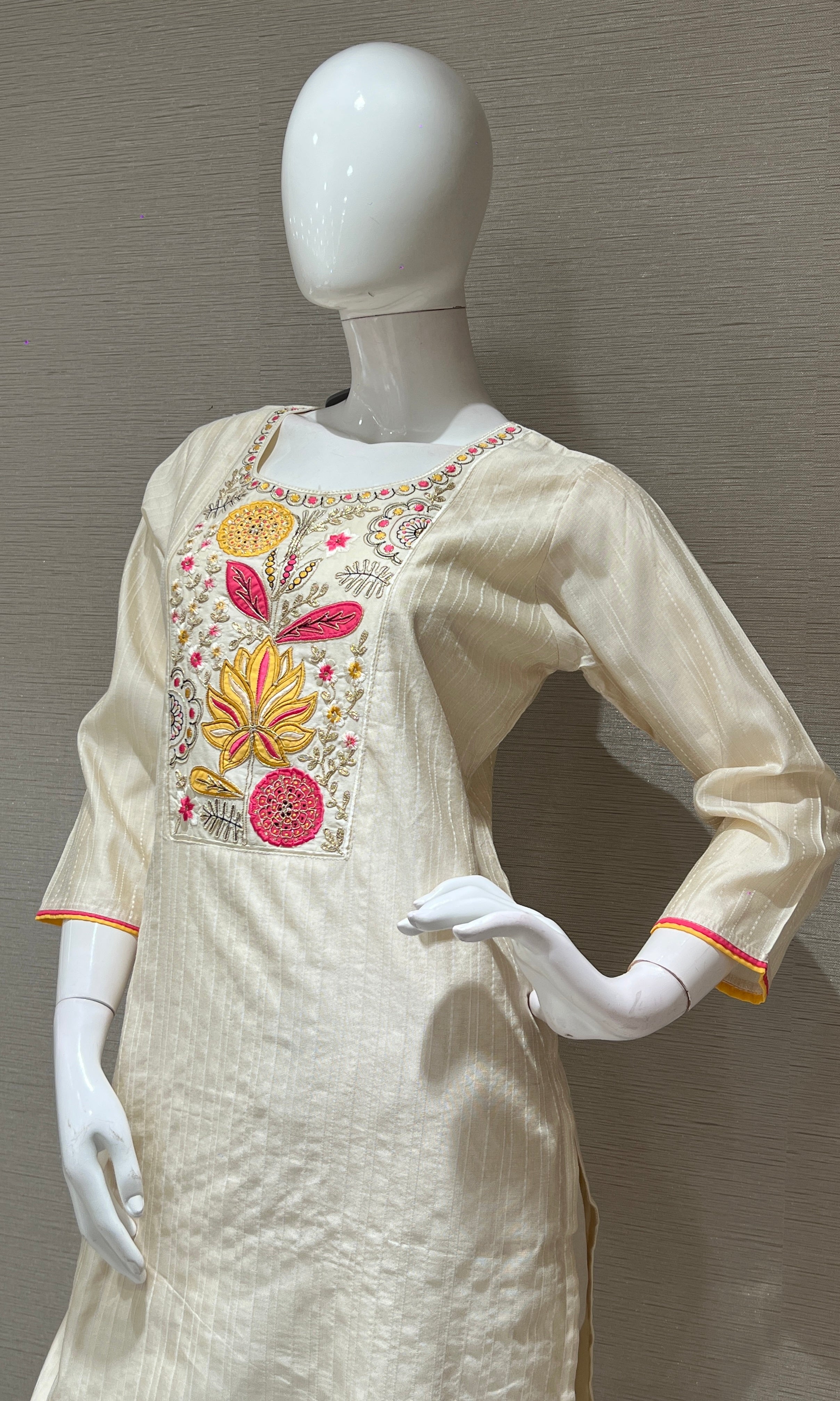 Cream Floral Embroidery kurta set