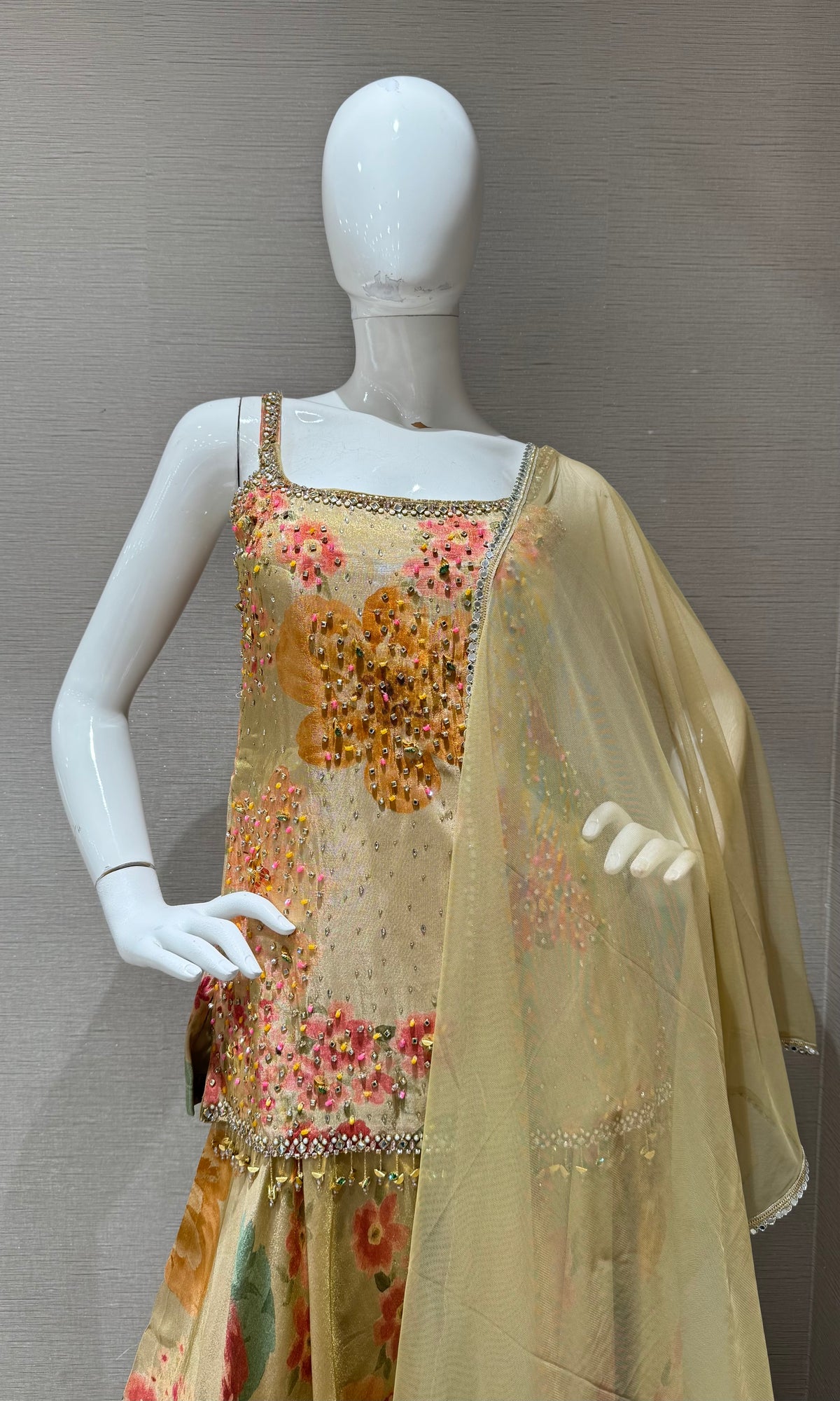 GREEN Art Silk Multicolor Floral Printed Sharara Set