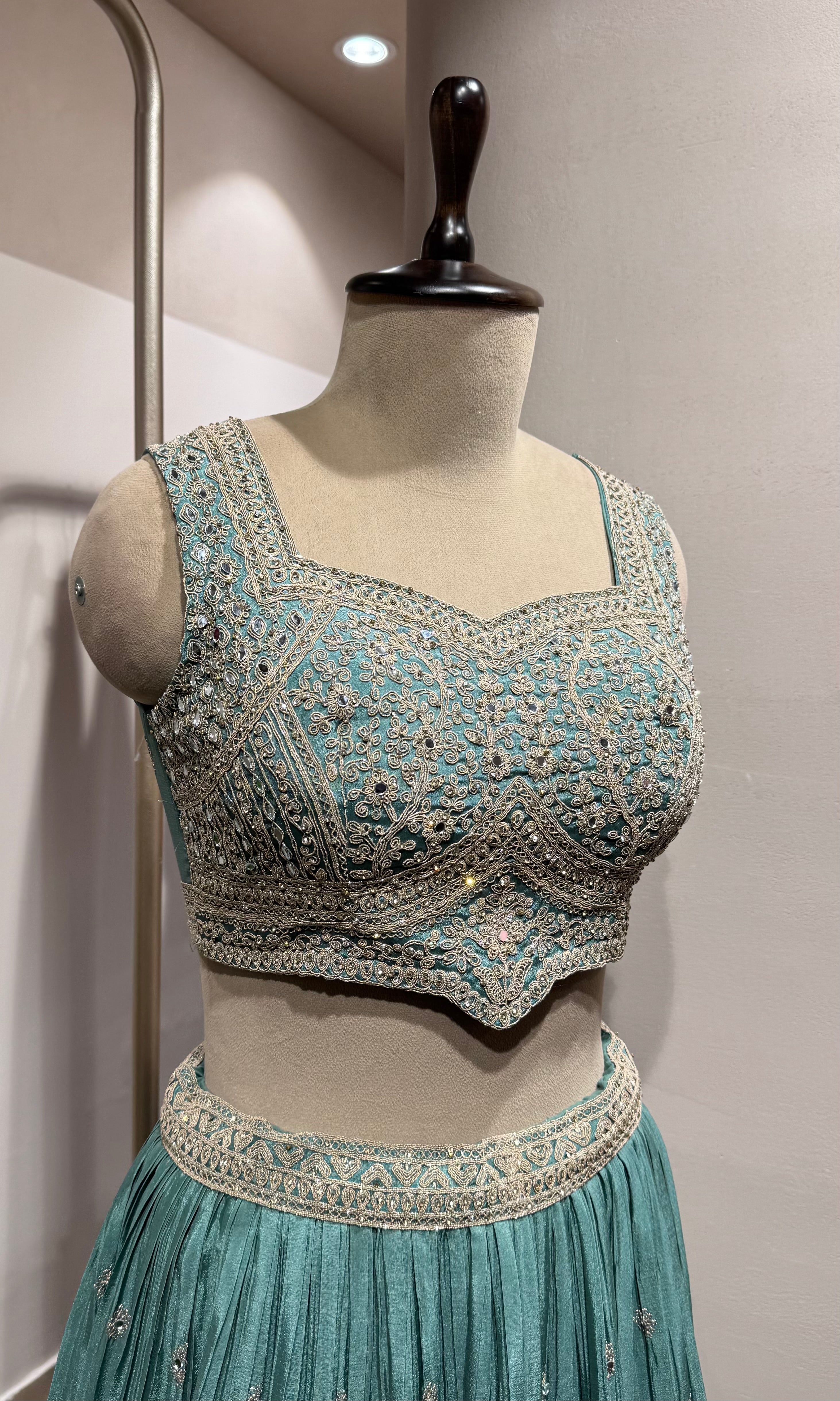 Light Green Embroidered Crop Top Lehenga