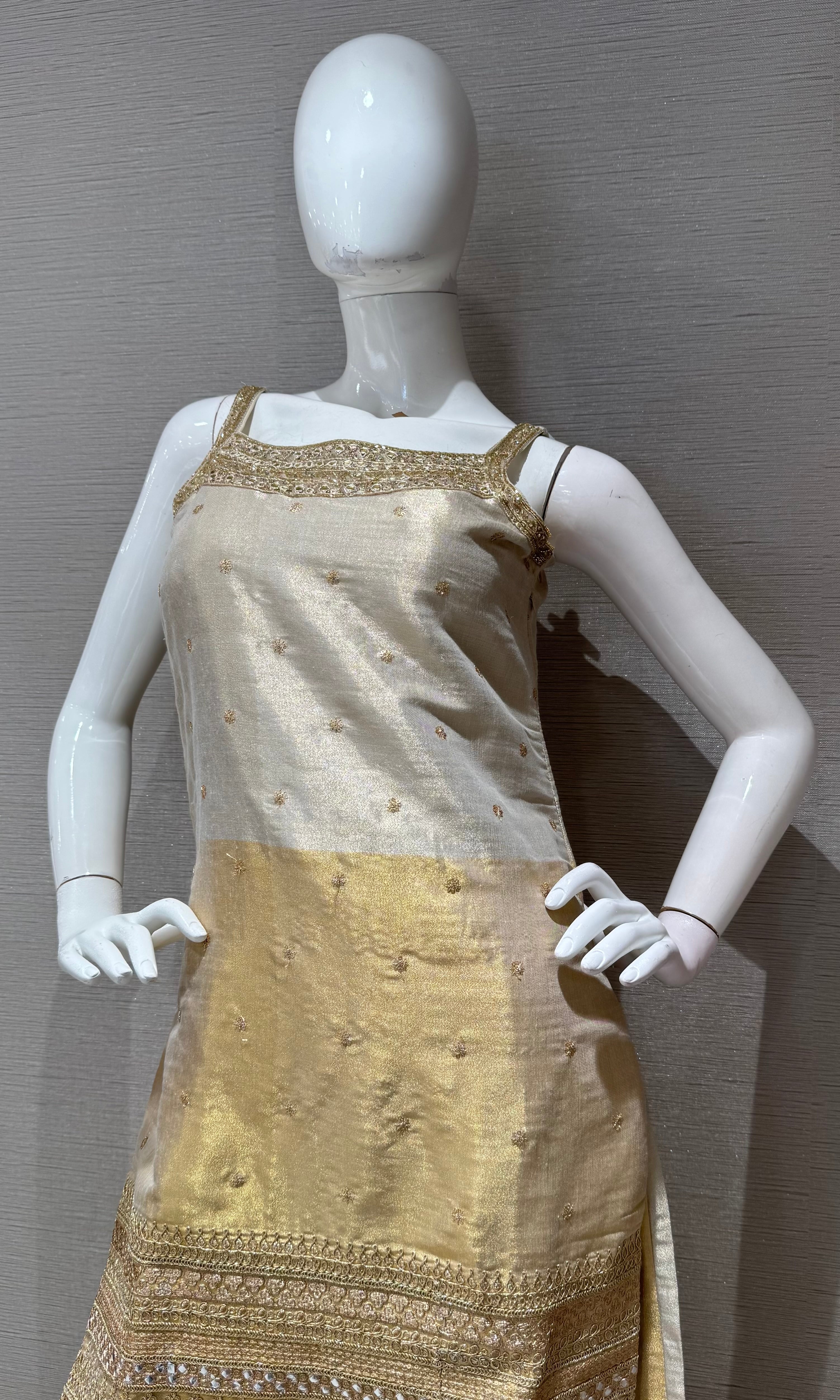 Golden Cream Embroidered Sharara Set