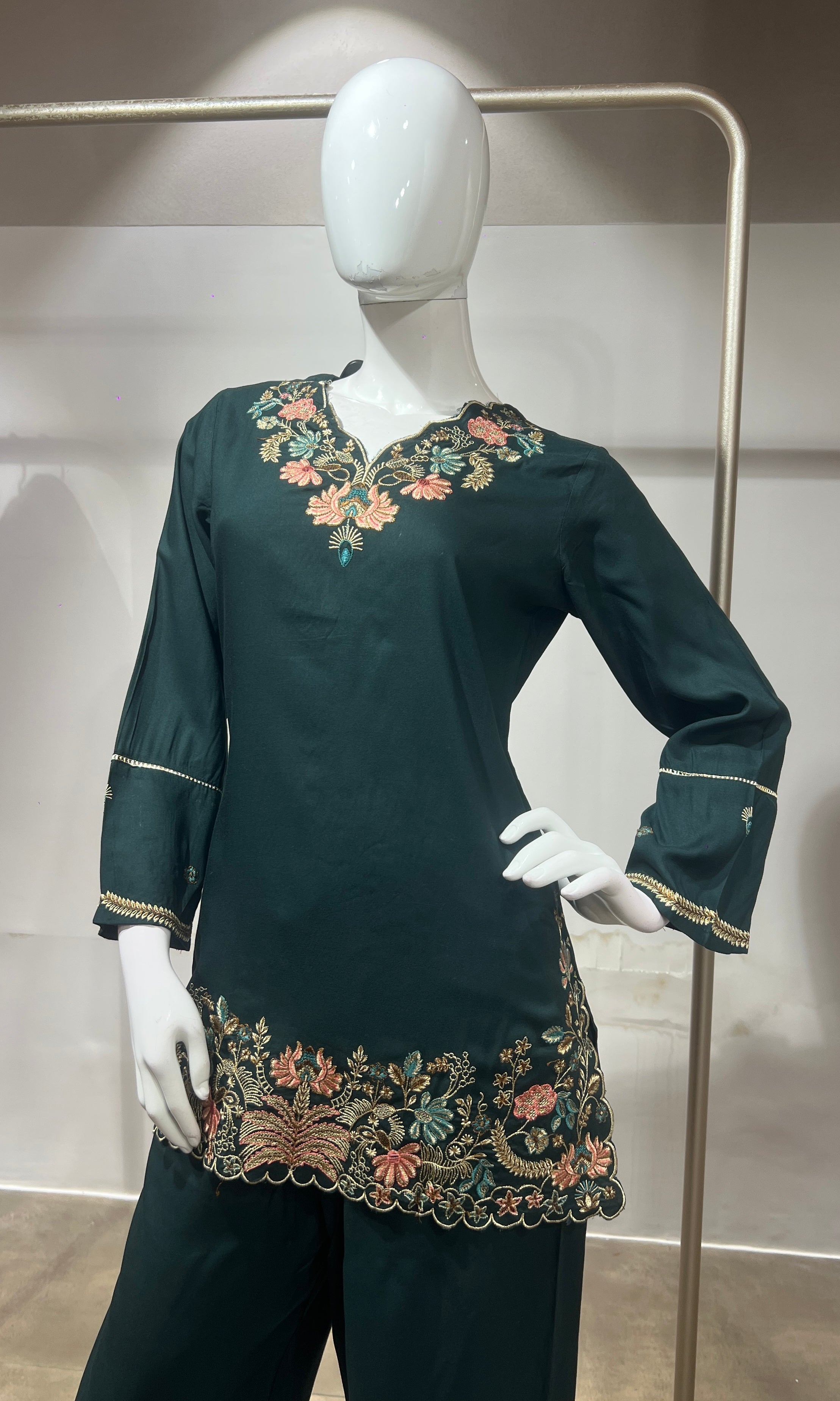 Green Rayon Cotton Ethnic Cord set