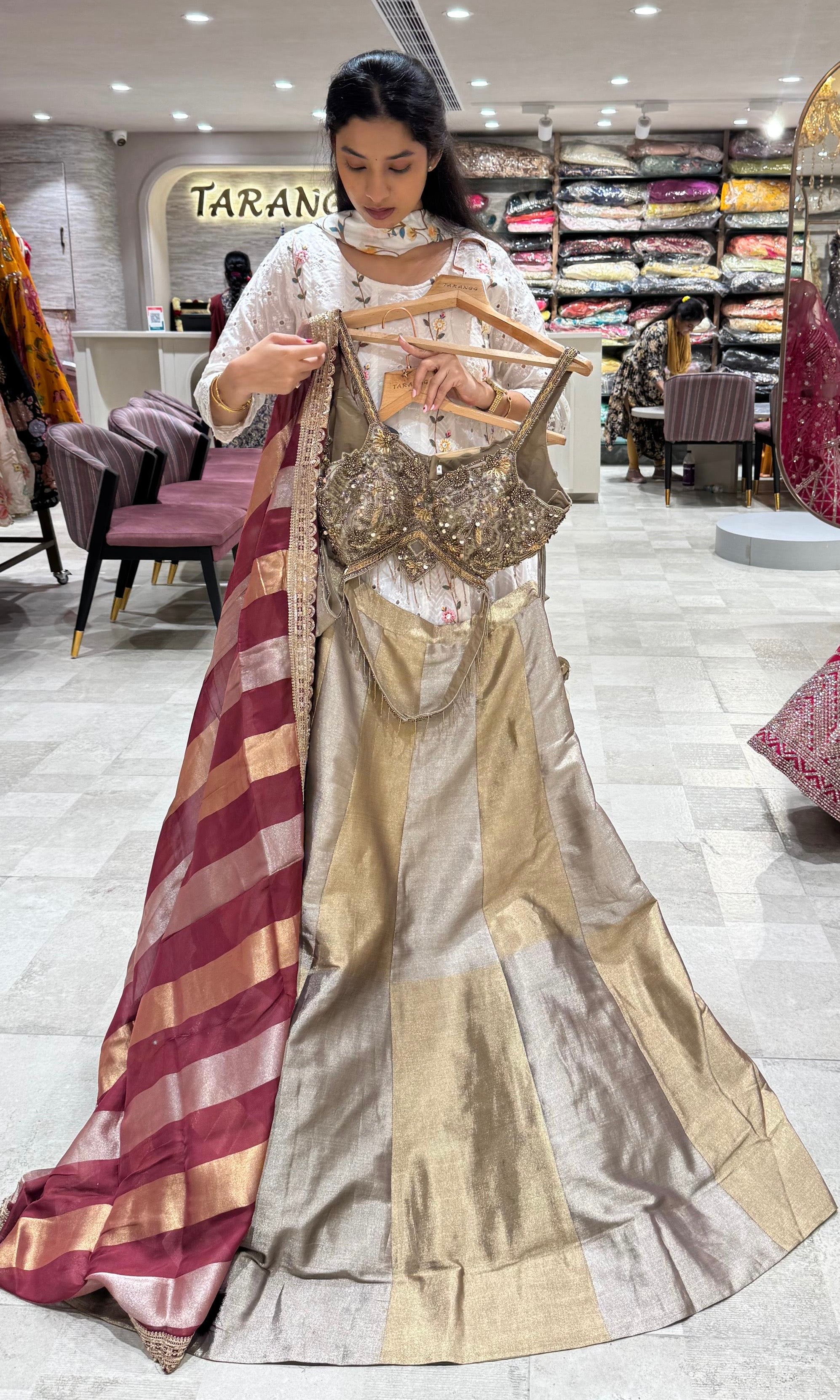 Copper and Gold pure tissue banarasi Lehenga