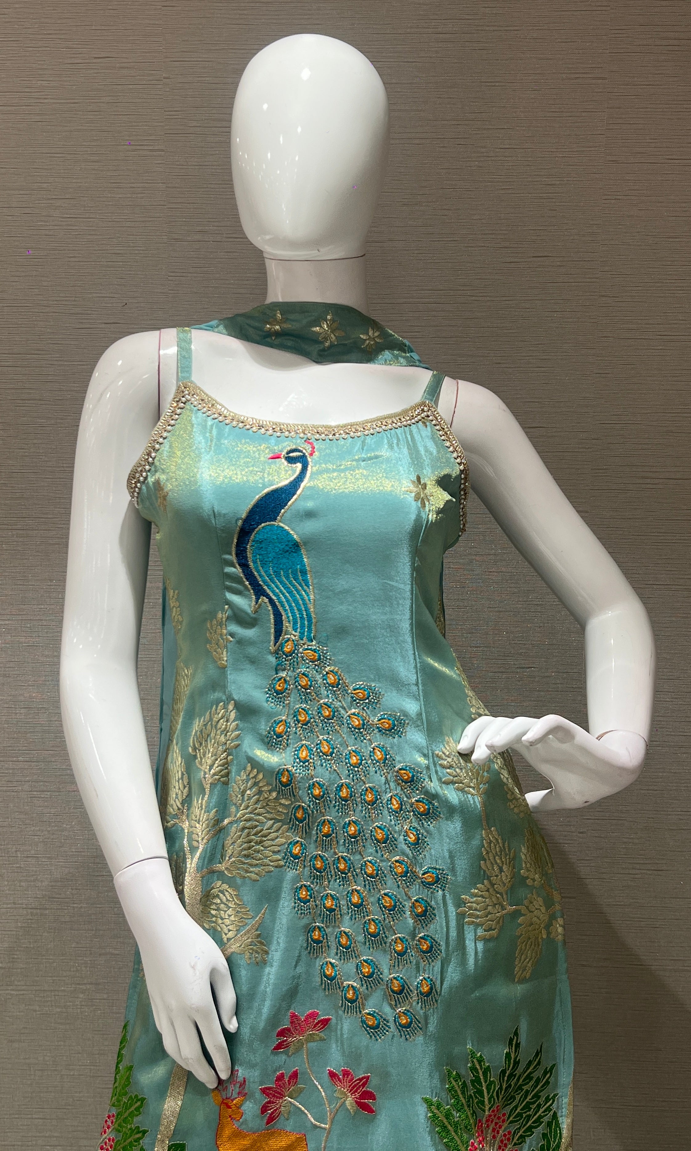 Sea blue PEACOCK EMBROIDERED palazzo