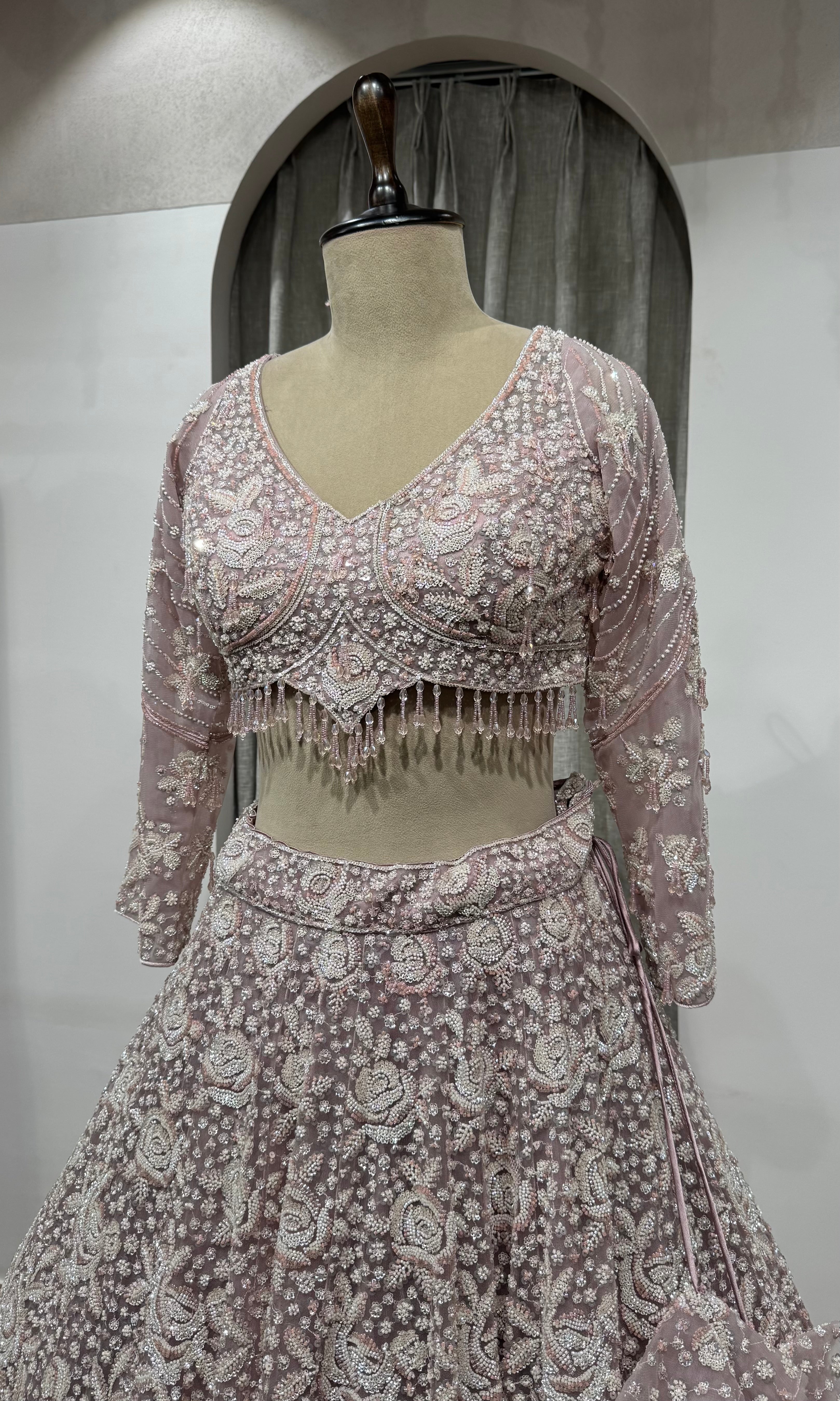 ROSE PINK Crystal Cascade Pastel Lehenga