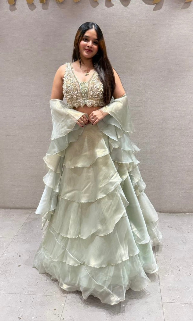 SAGE GREEN RUFFLE LEHENGA