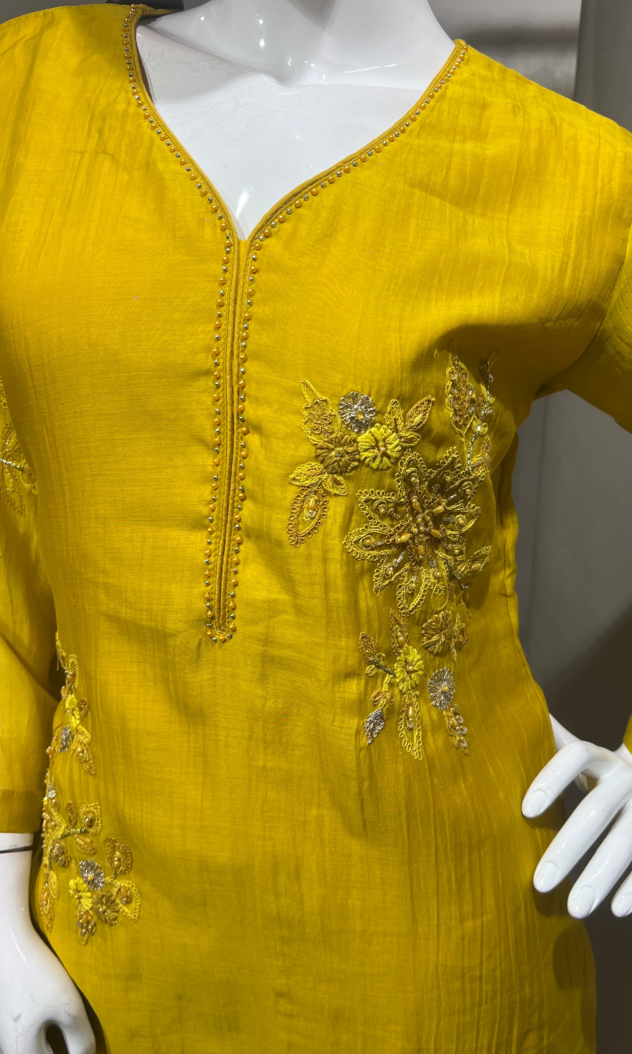 Yellow ethnic gold embroidery kurta set