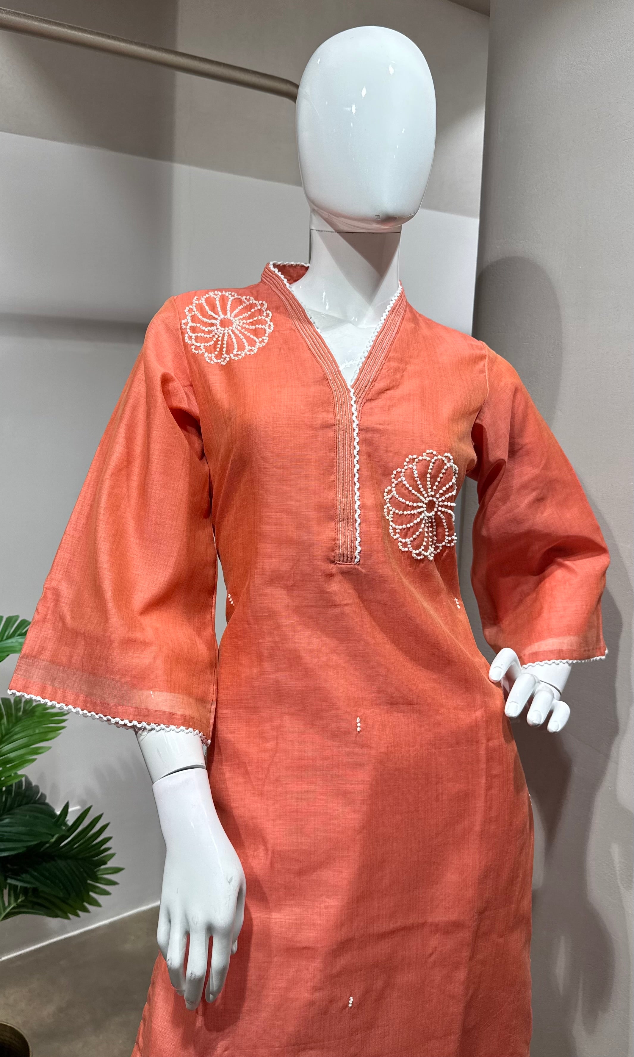 Peach Embroidered Straight Kurta set