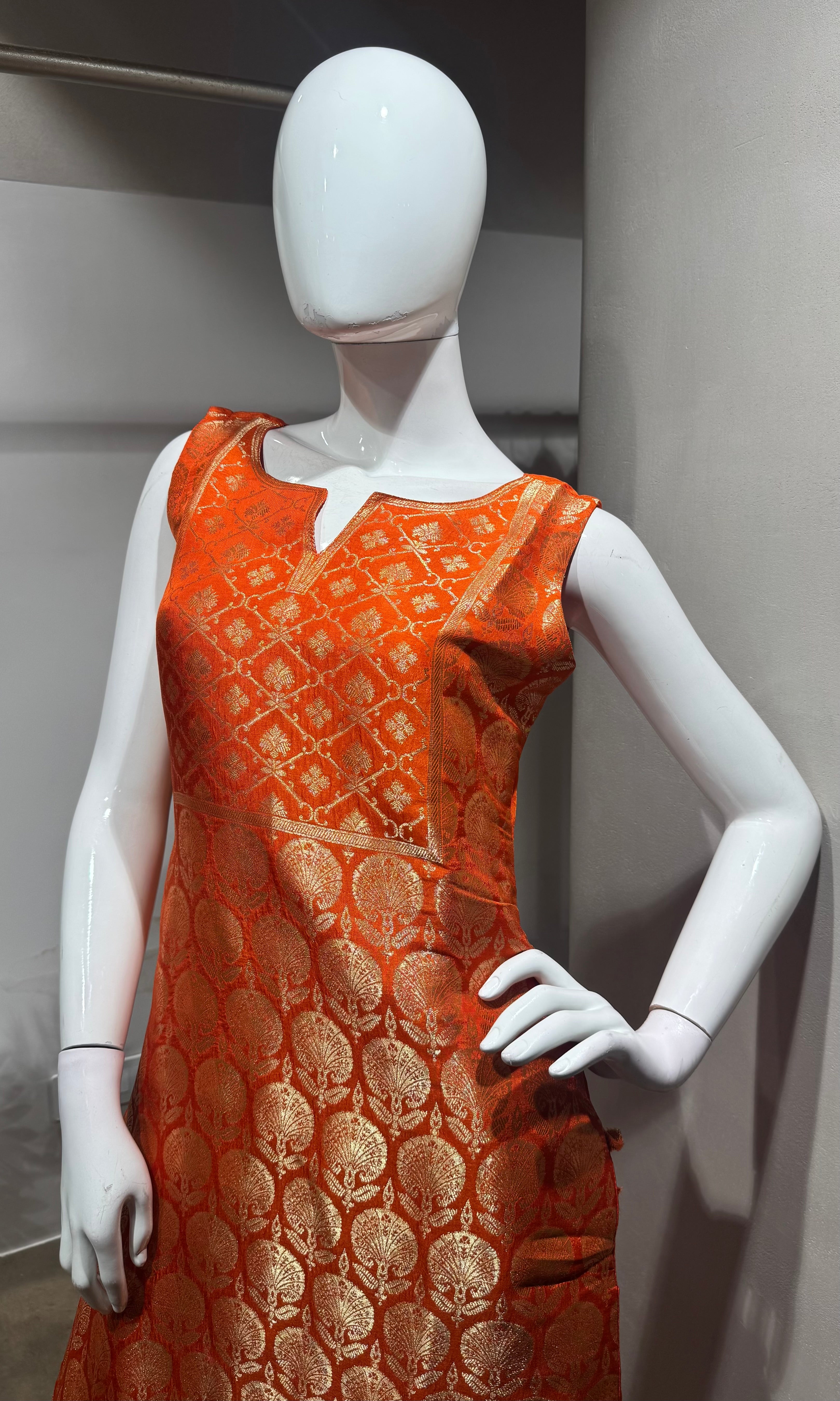 Orange golden banarasi kurta set