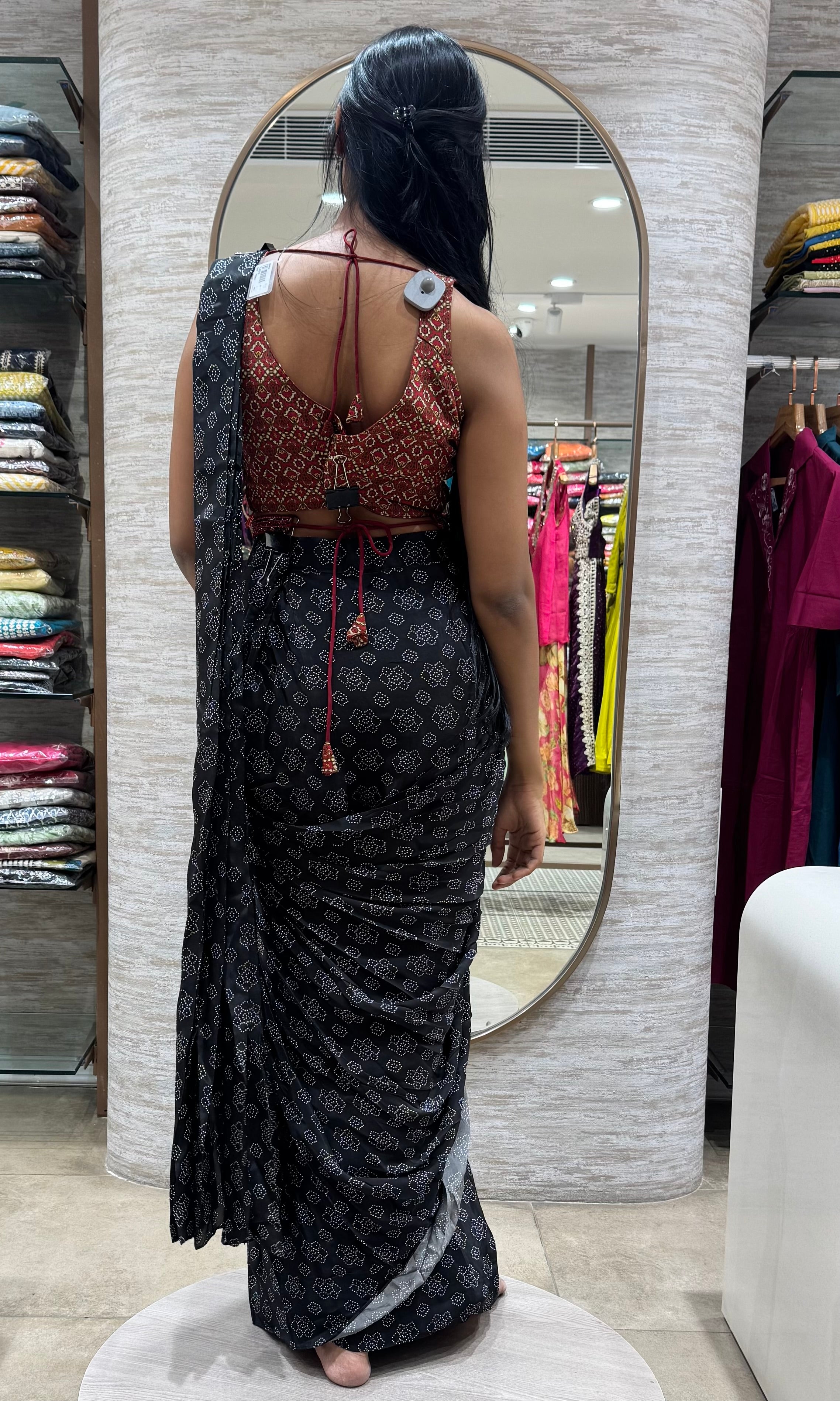 MAROON AND BLACK floral printed DRAPE SAREE