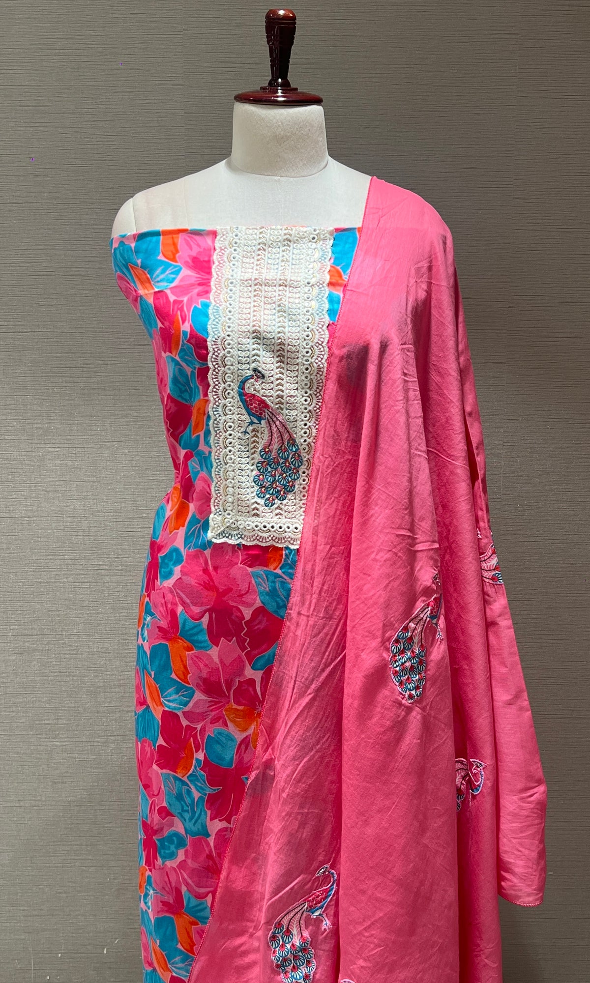 pink Floral dress material