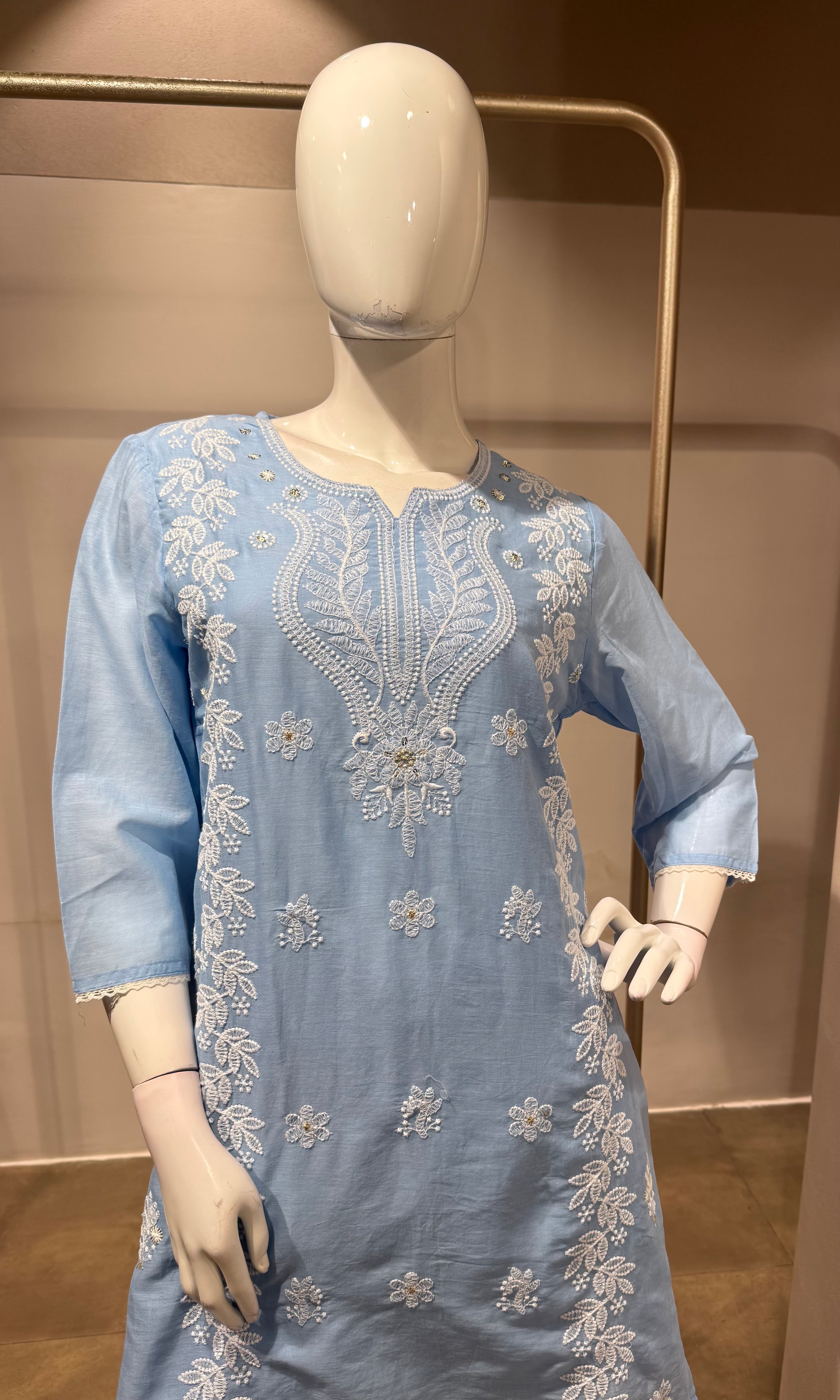 Blue Embroidered Kurta set with Dupatta