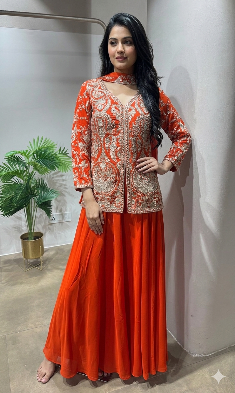 orange golden sharara set