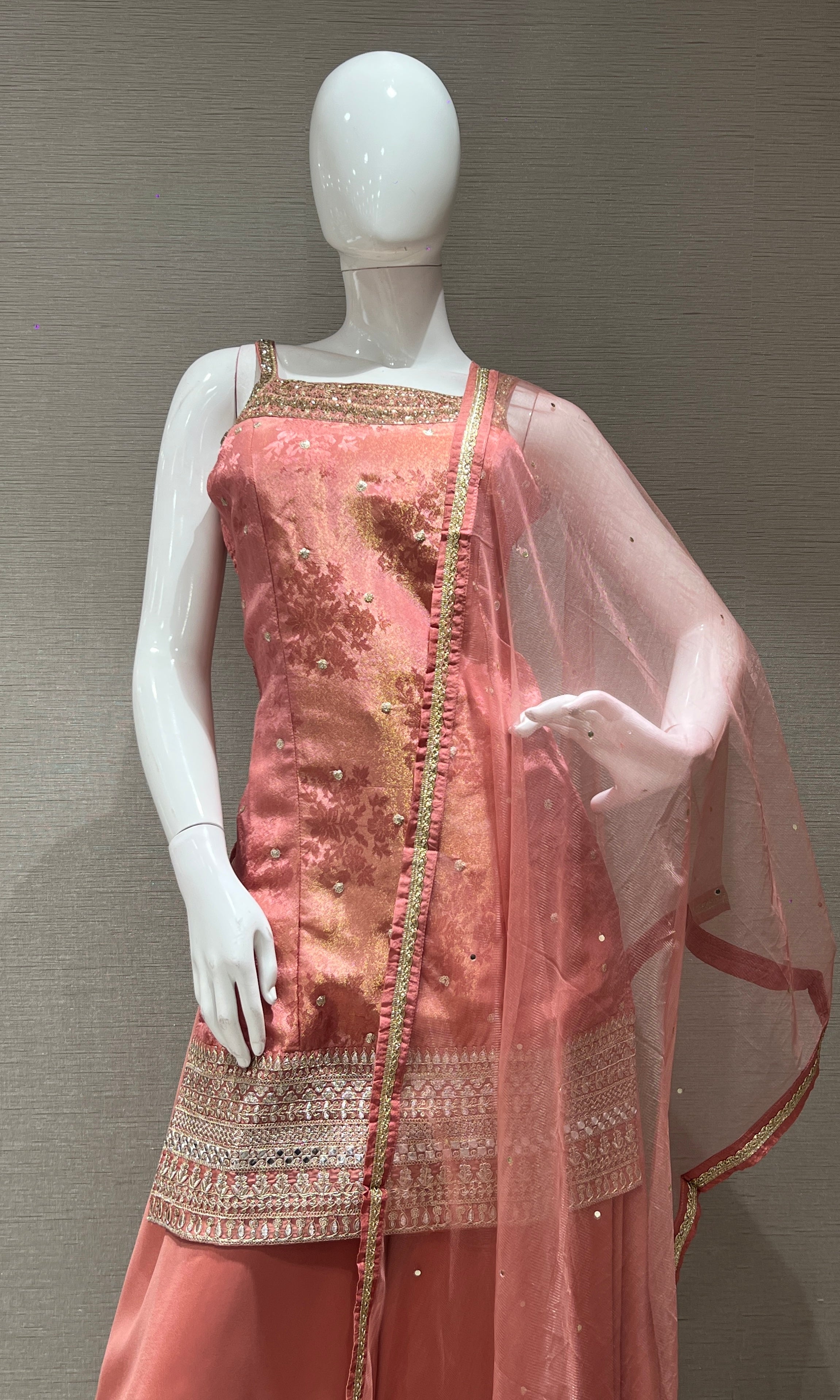 PINK embroidery sharara set with net dupatta