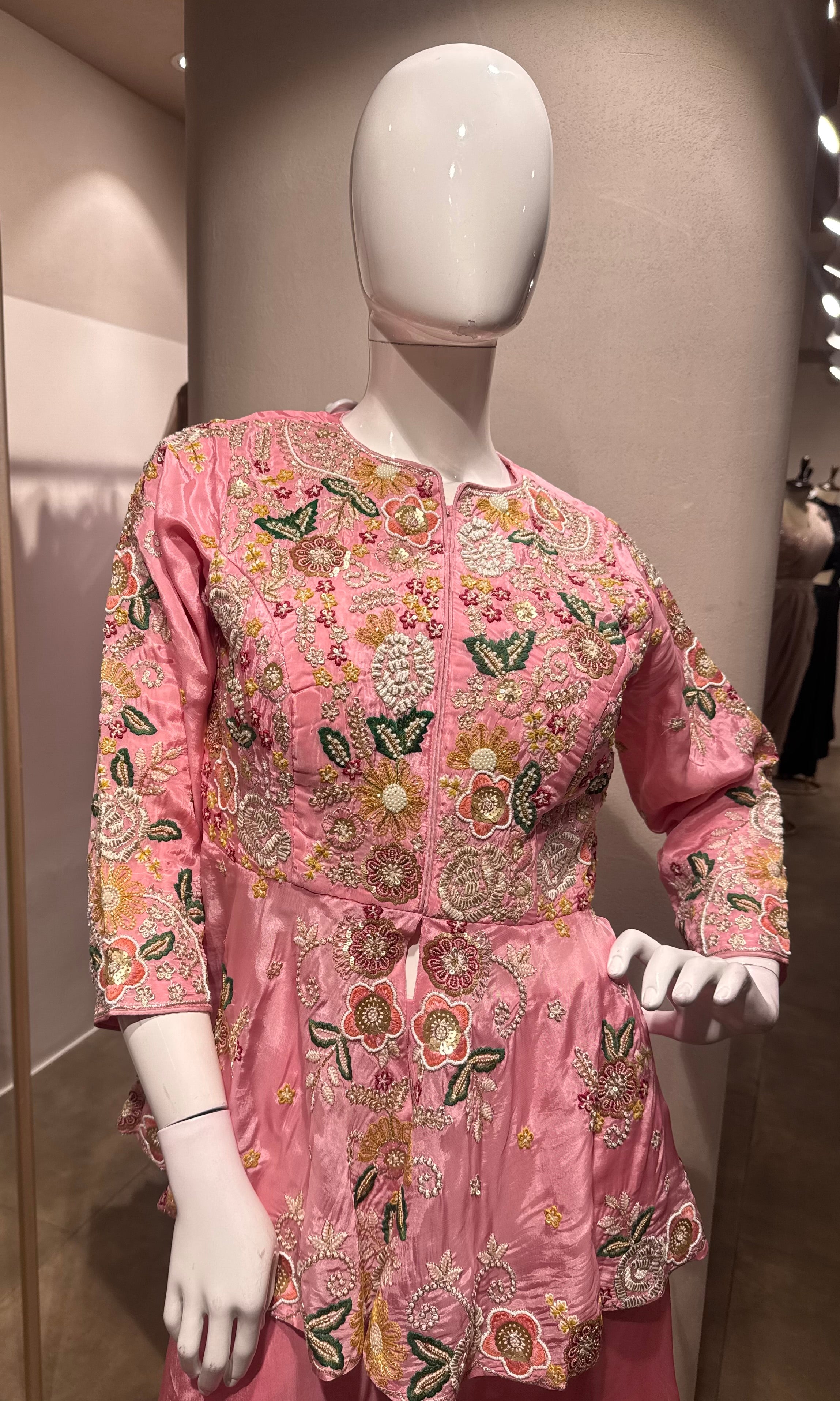Rose Pink Floral Embroidered Palazzo Set