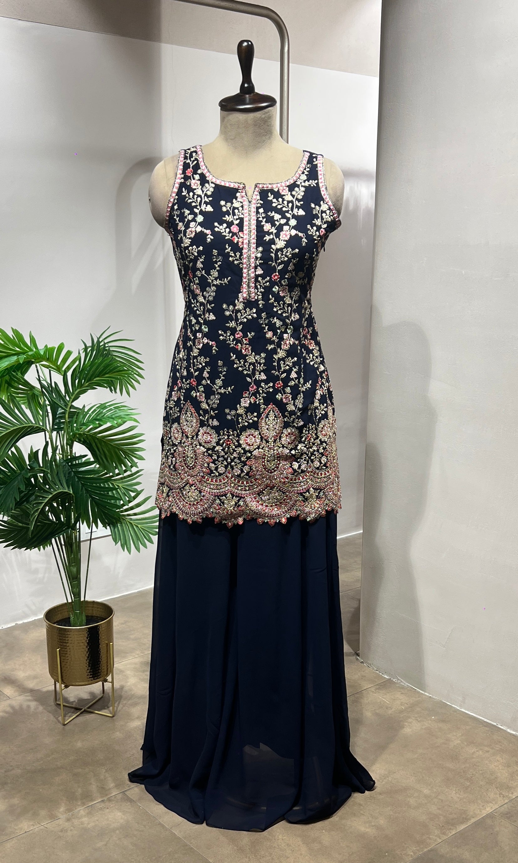 Black Faux Georgette Embroidery Sharara Suit