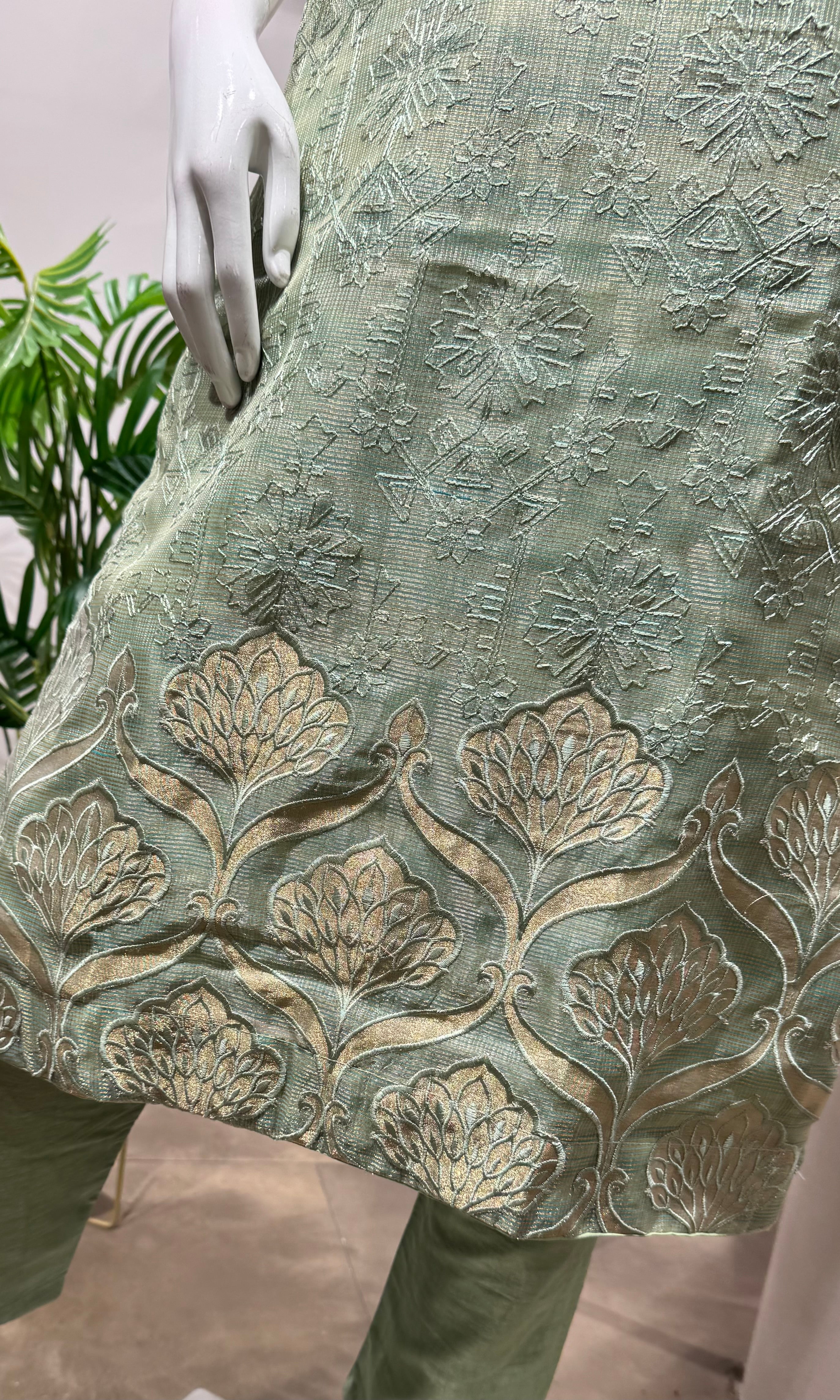 Pista Green Banarasi Silk kurta set