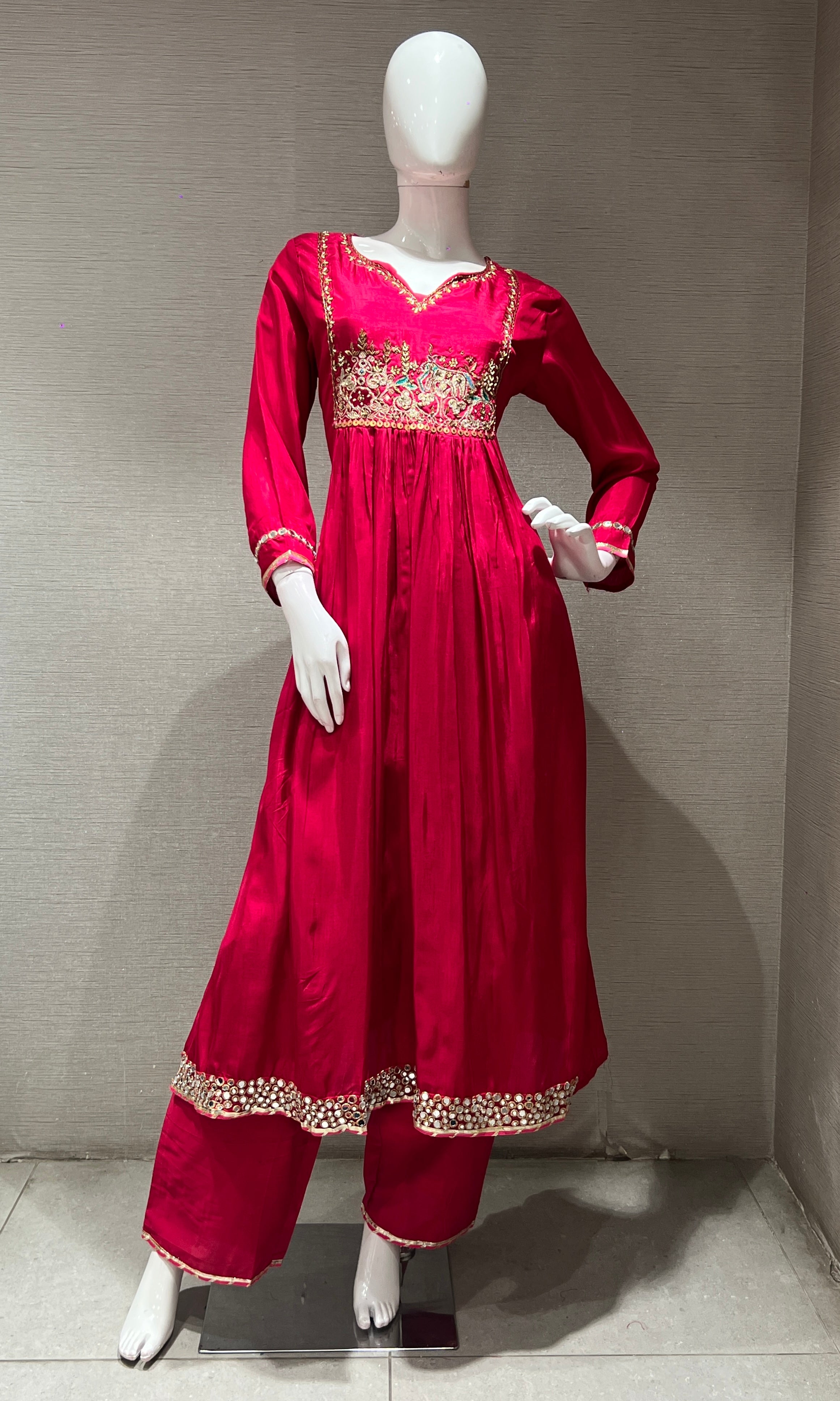 Rani pink gold embroidered kurta set