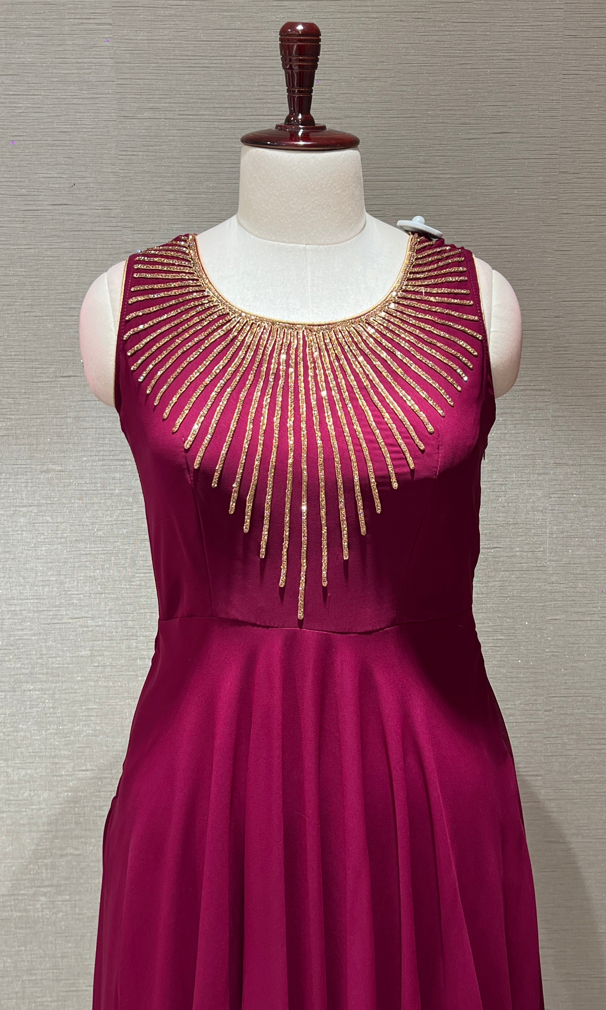 Wine Georgette long dress, maroon red