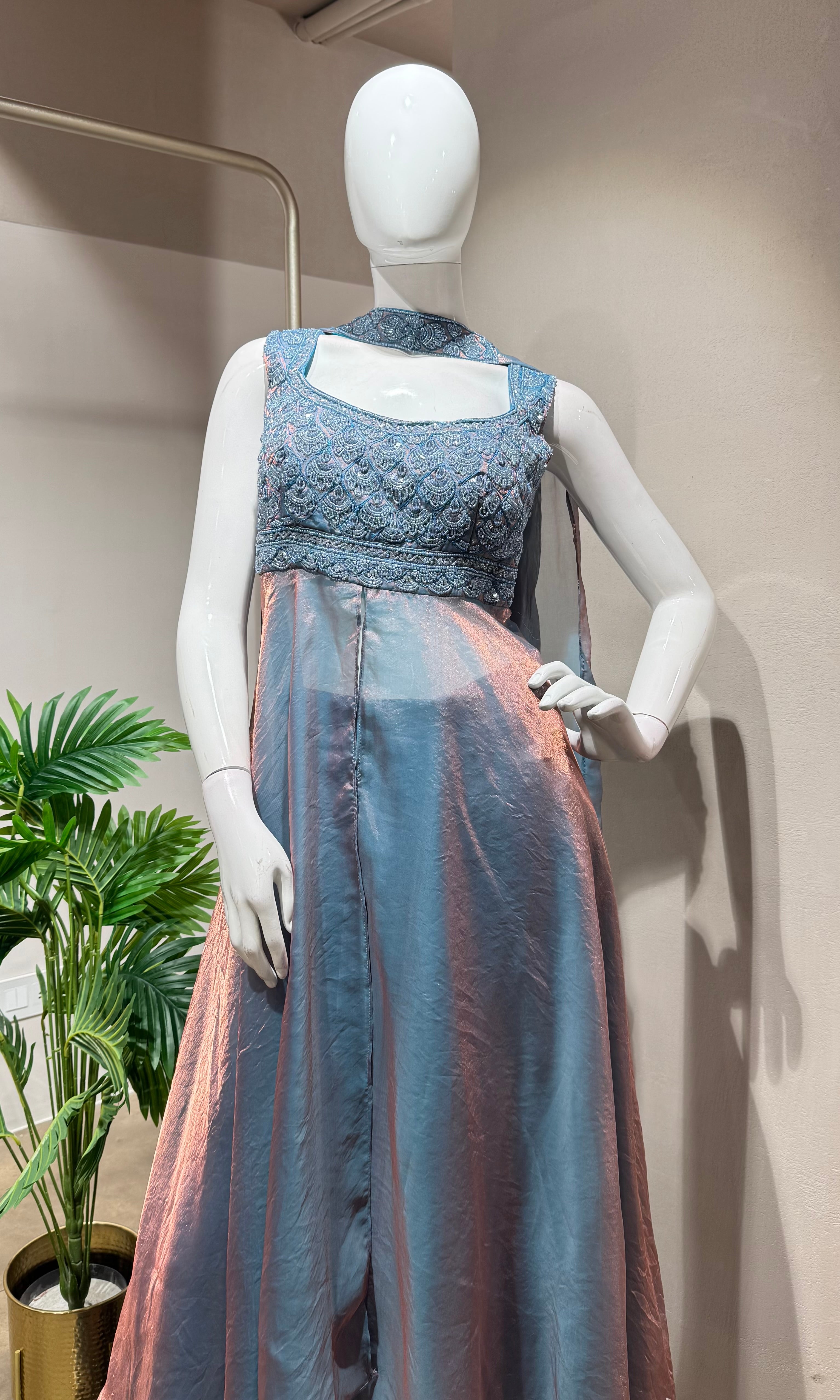 MIDNIGHT BLUE A LINE SHIMMER TISSUE PALAZZO SET