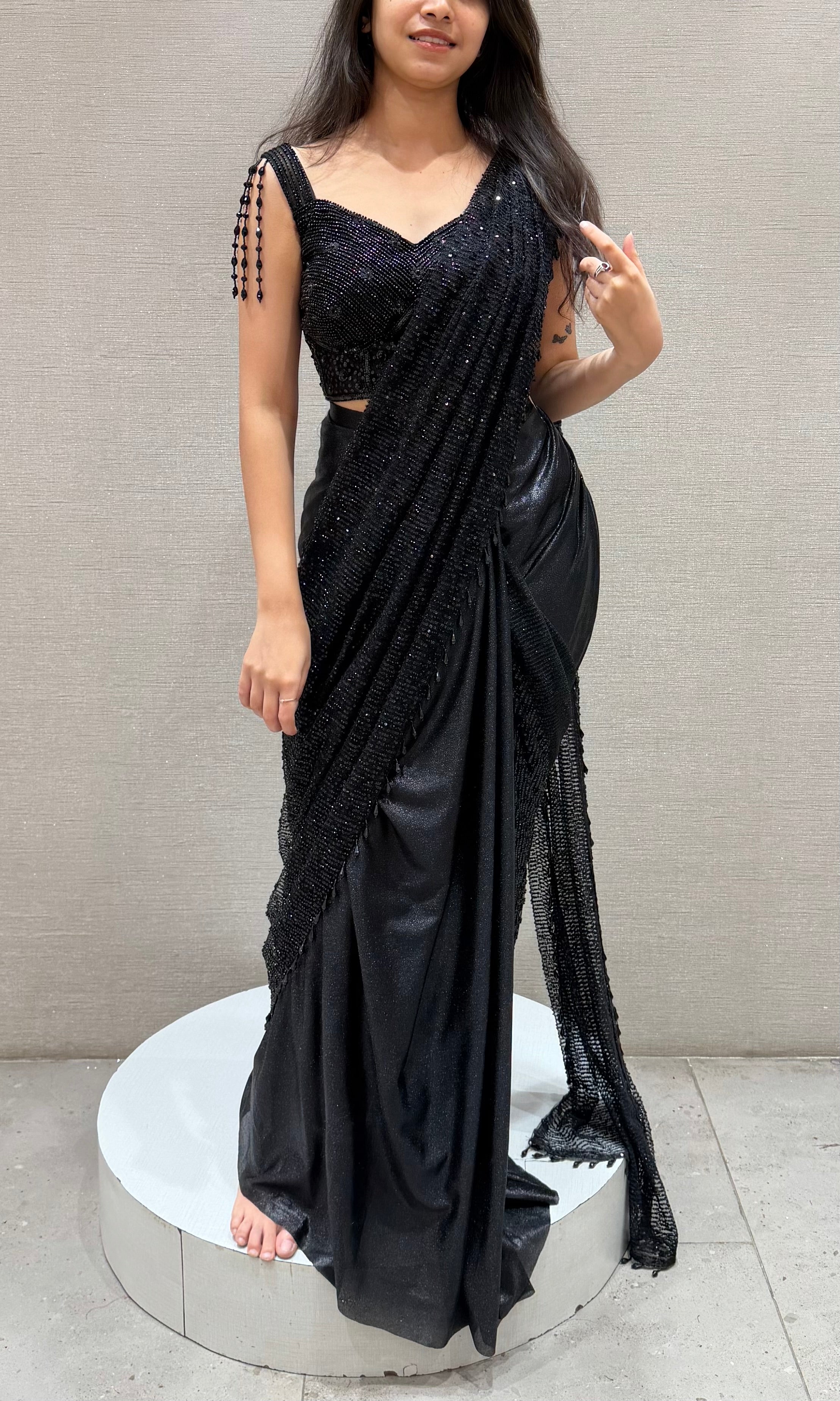 Black drape saree WITH CORSET BLOUSE