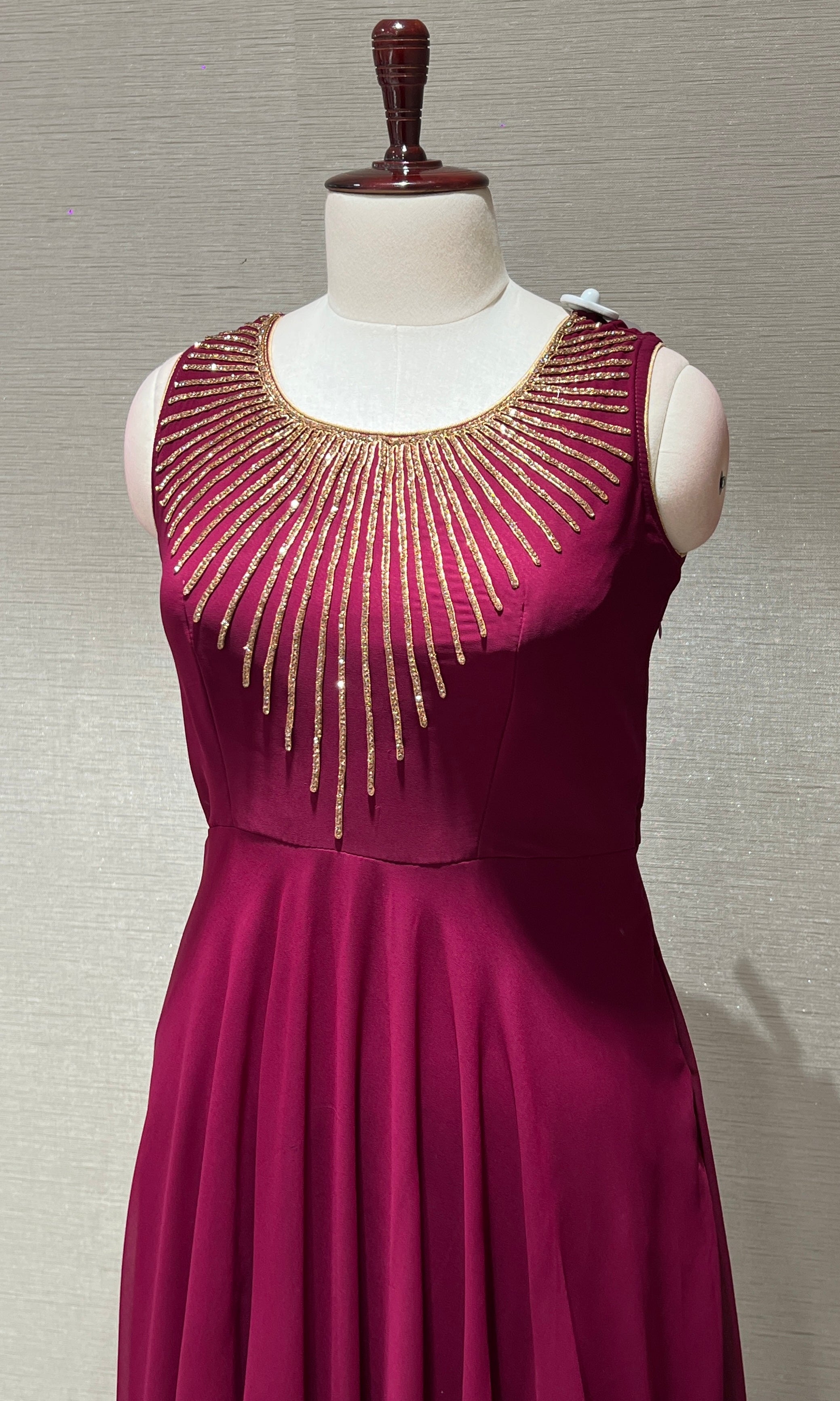 Wine Georgette long dress, maroon red