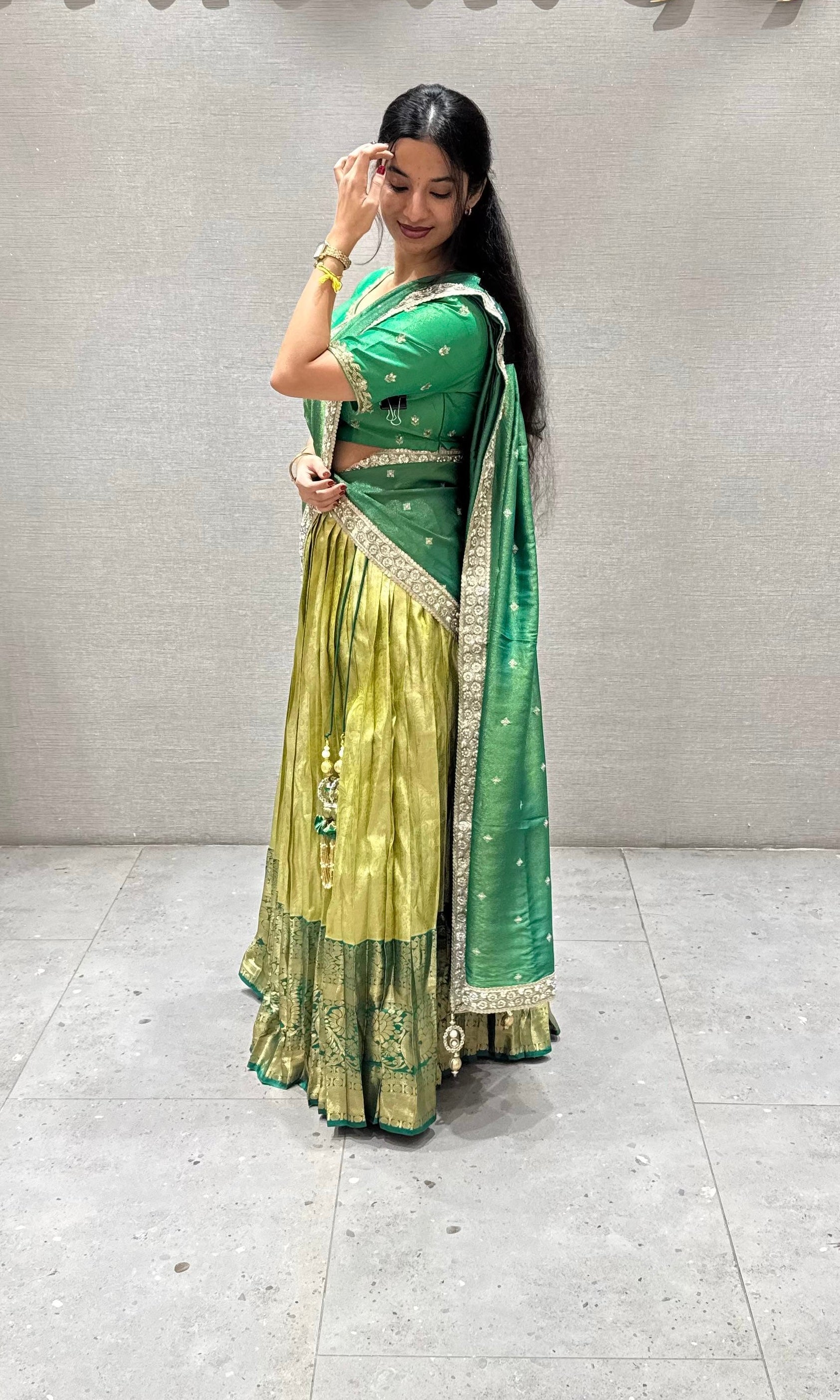 Green pattu Lehenga