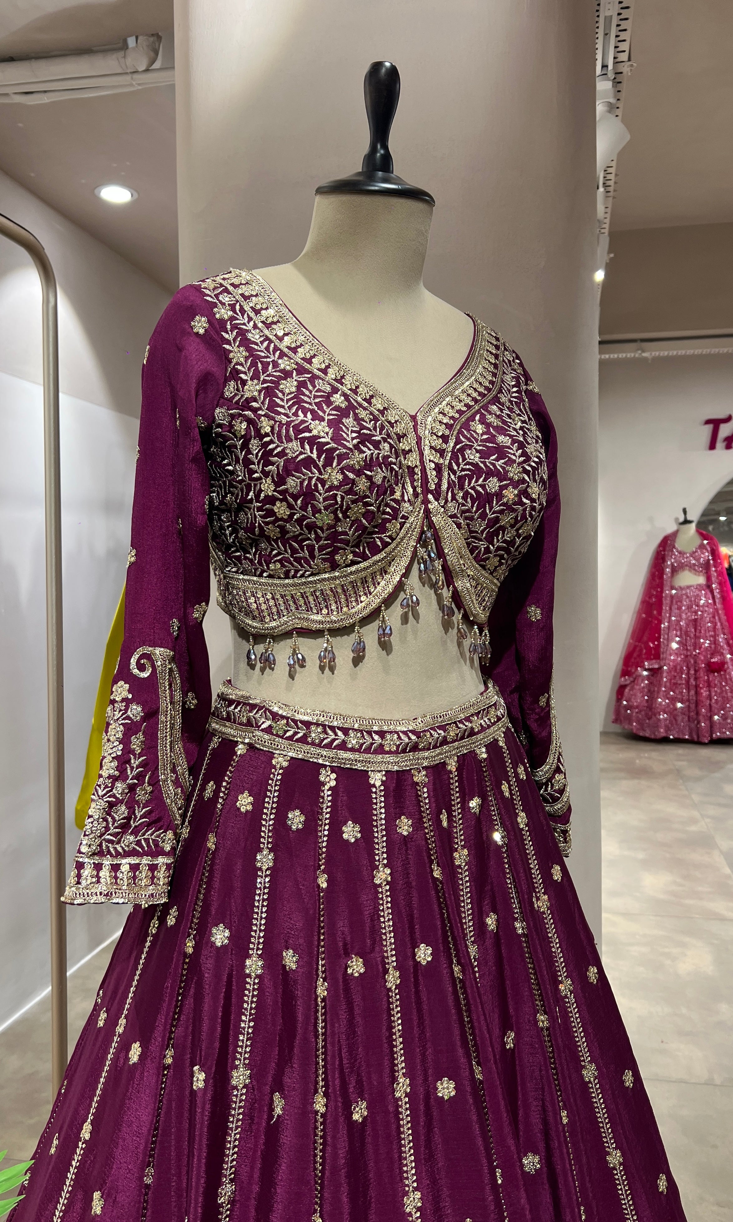 WINE GOLDEN ETHNIC LEHENGA