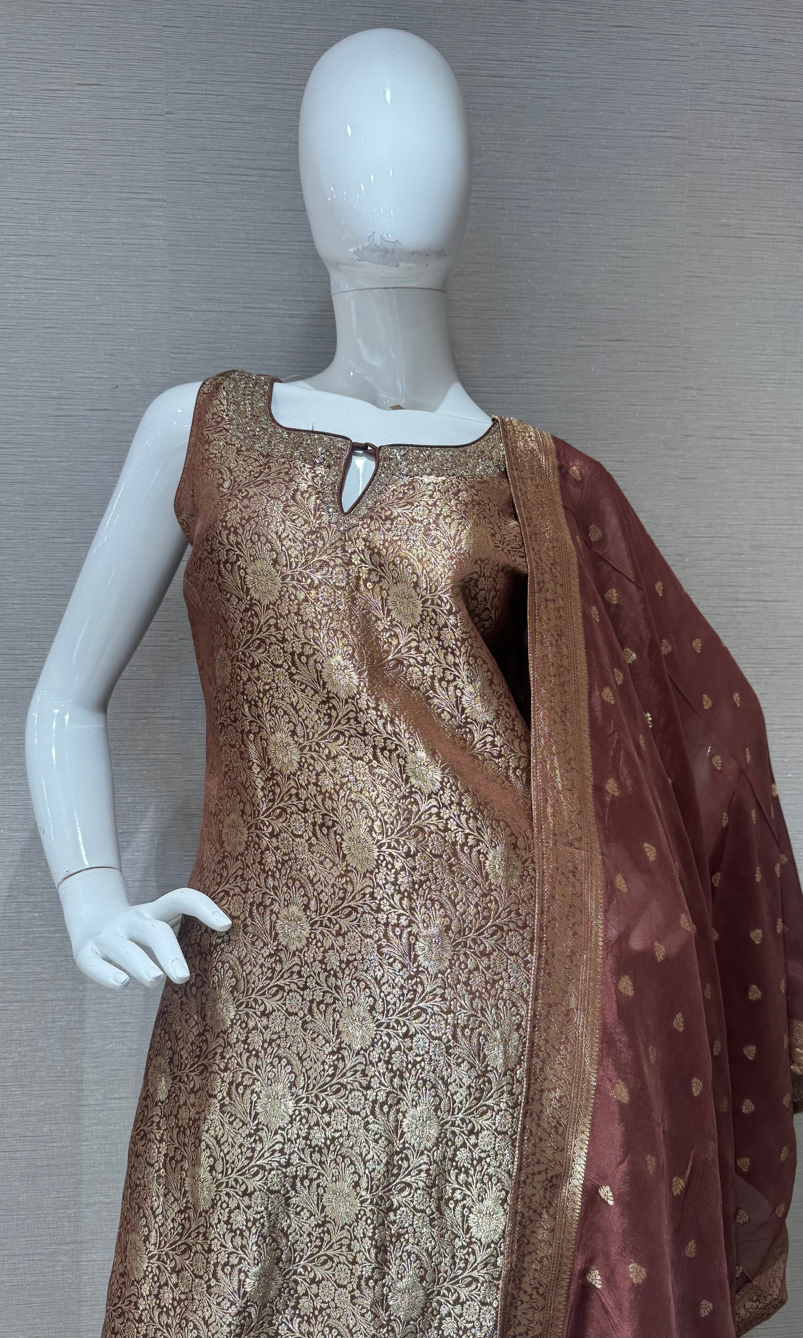 Brown Banarasi ethnic kurta set