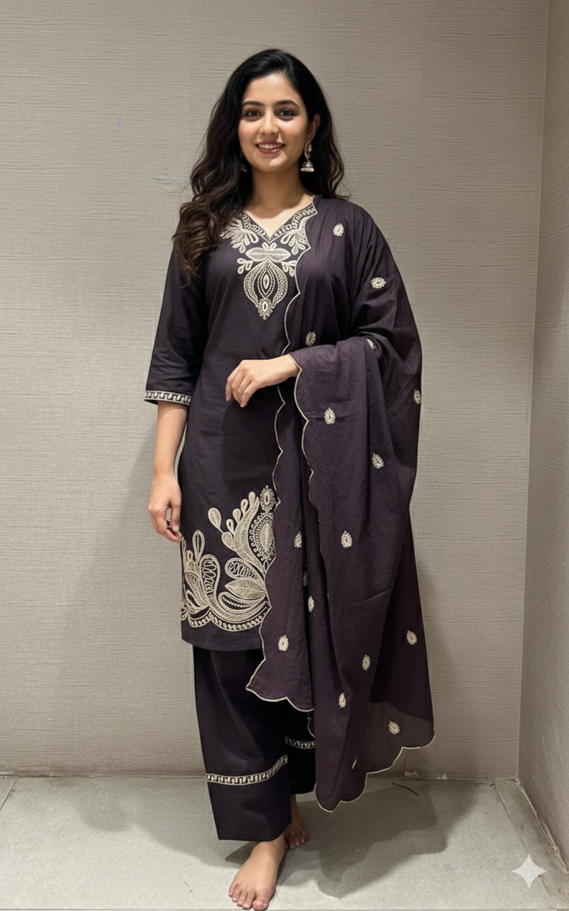 Grey EMBROIDERED kurta set